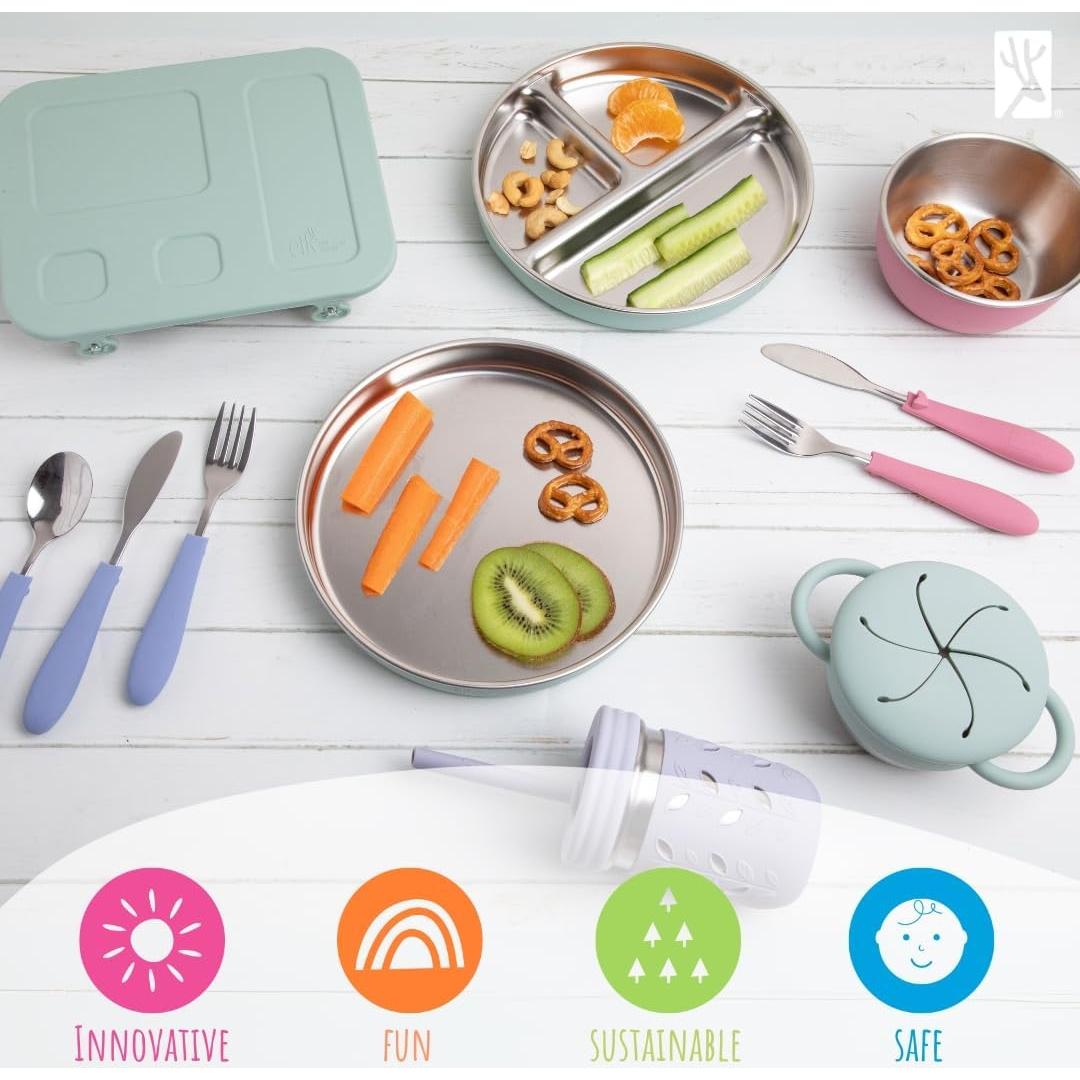 Caja Bento de Acero Inoxidable Elk y Amigos 4 Compartimentos Rosa