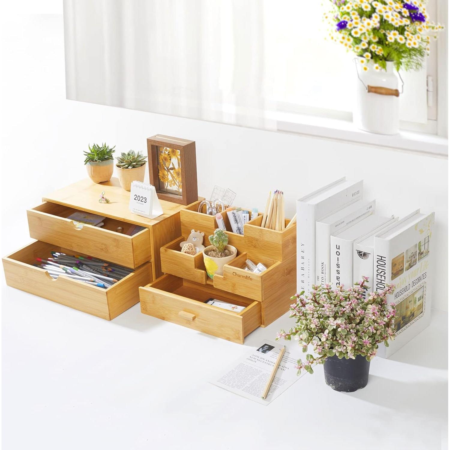 Organizador de Escritorio de Bambú Charmewooden 2 Cajones