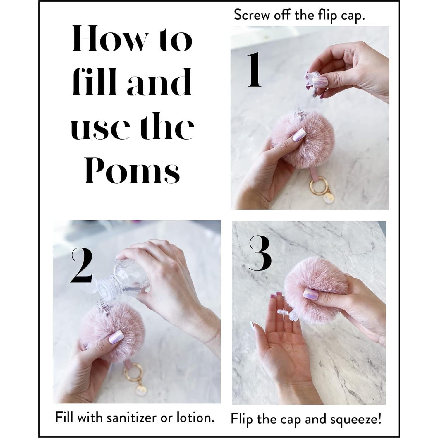 Llave Pom Pom Grande Fluffy Rosa para Botellas Cosméticas 29ml