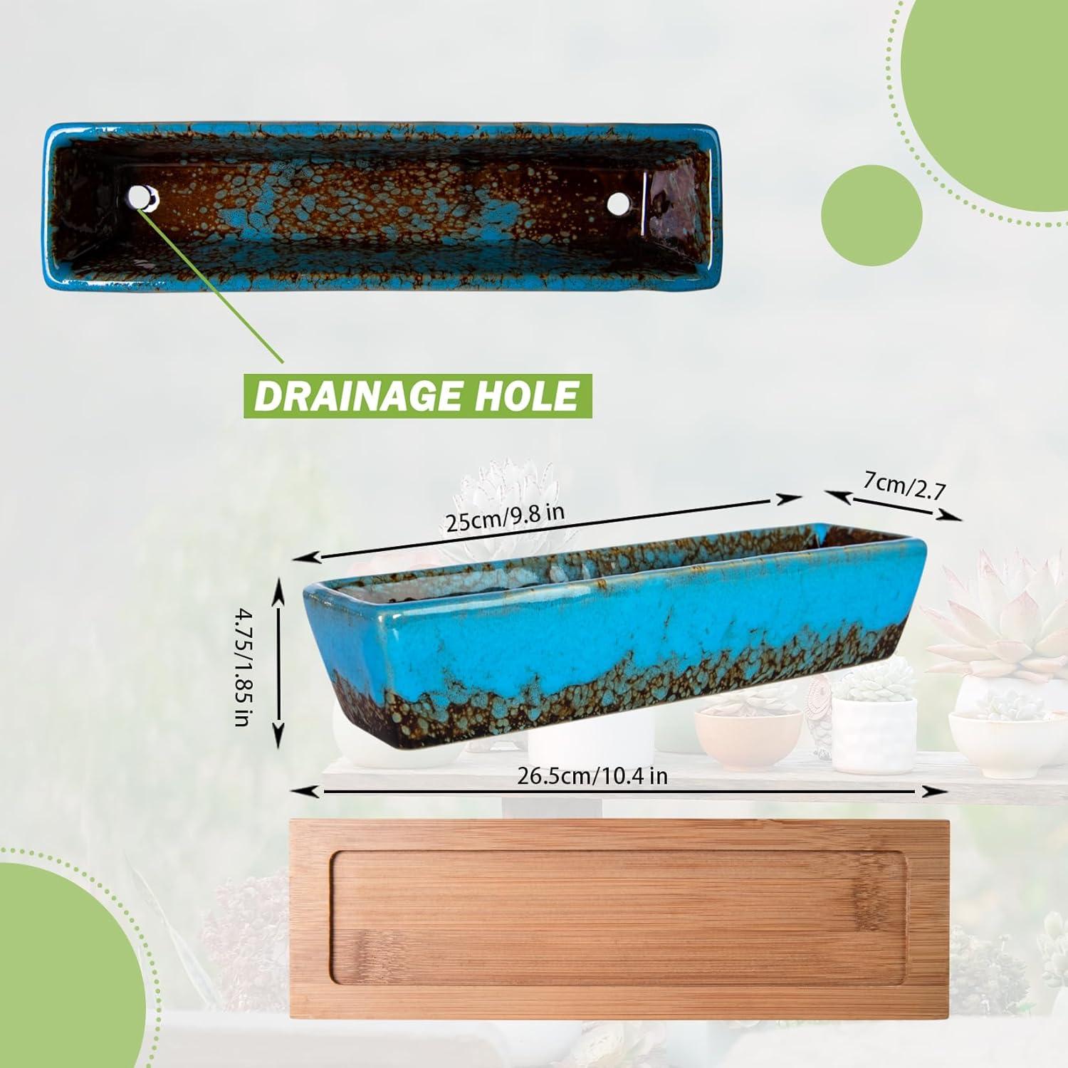 Maceta Cerámica Rectangular ARTKETTY 25 cm con Drenaje Azul