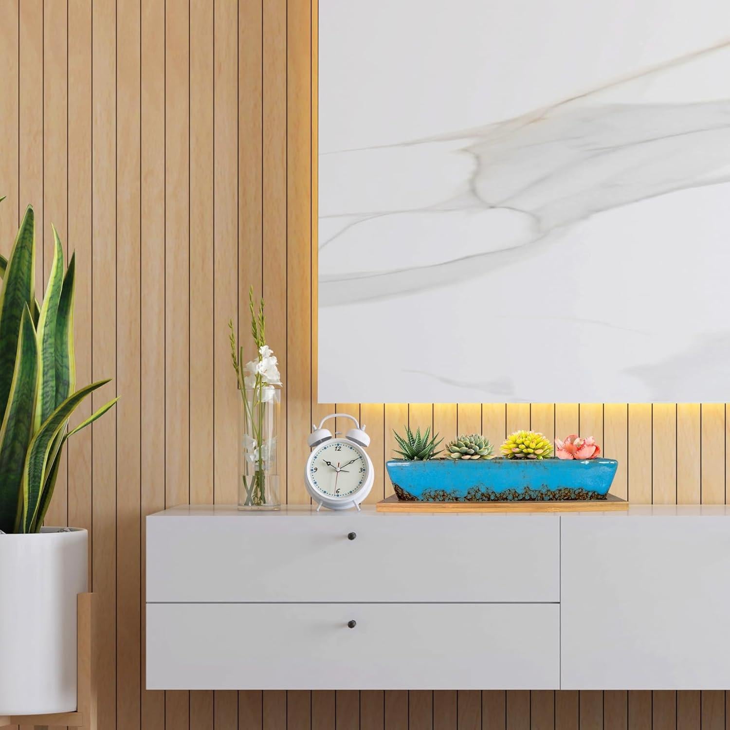 Maceta Cerámica Rectangular ARTKETTY 25 cm con Drenaje Azul