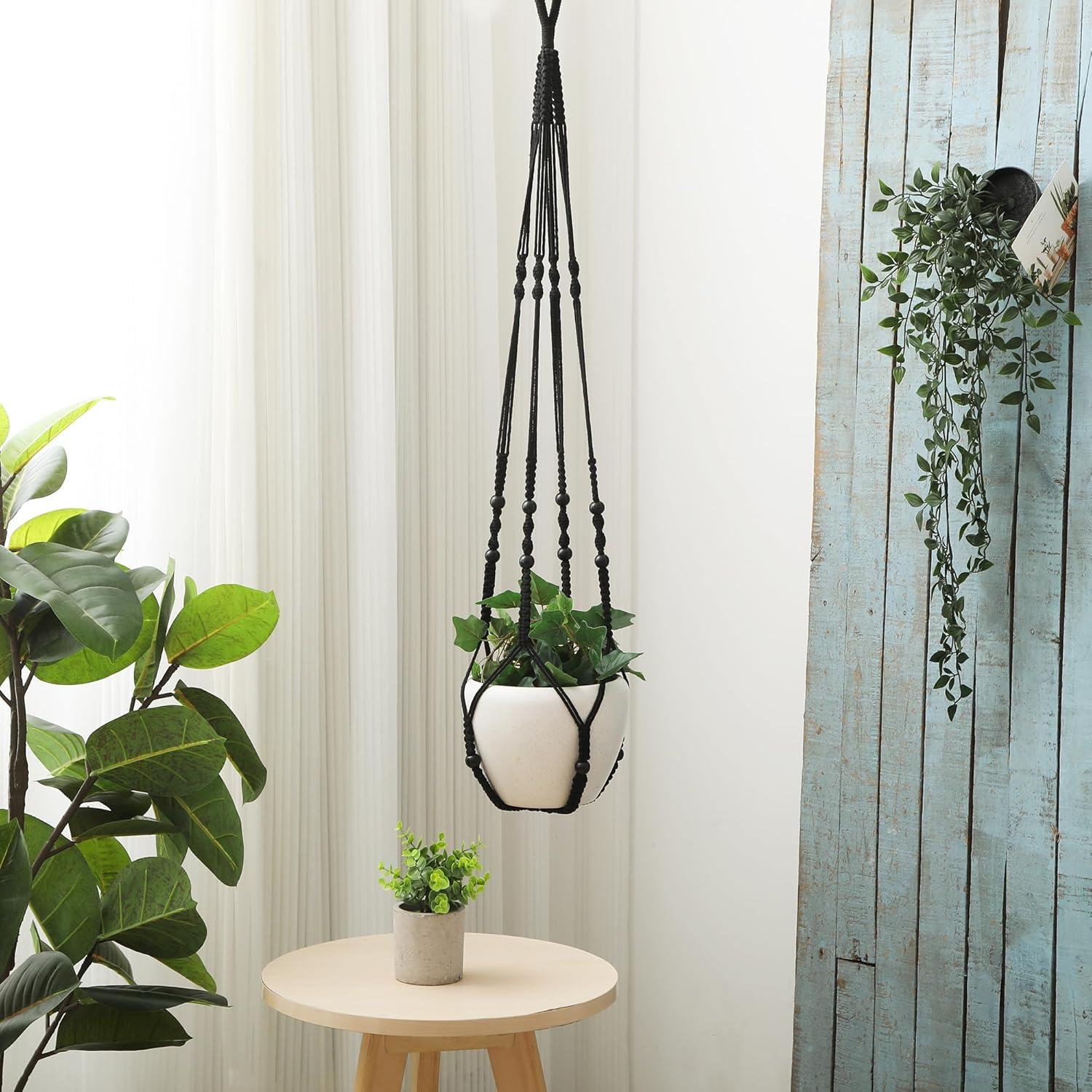 Hanger de Macramé WXS-CHALL 109 cm Negro para Macetas