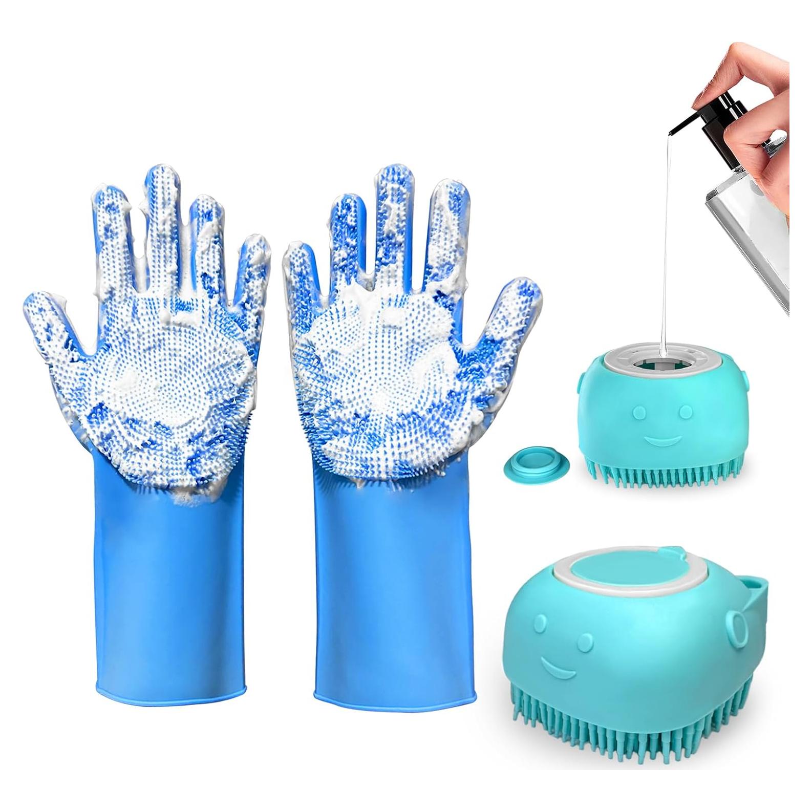Juego de Baño para Mascotas IDQQUQQ: Guantes y Cepillo Azul