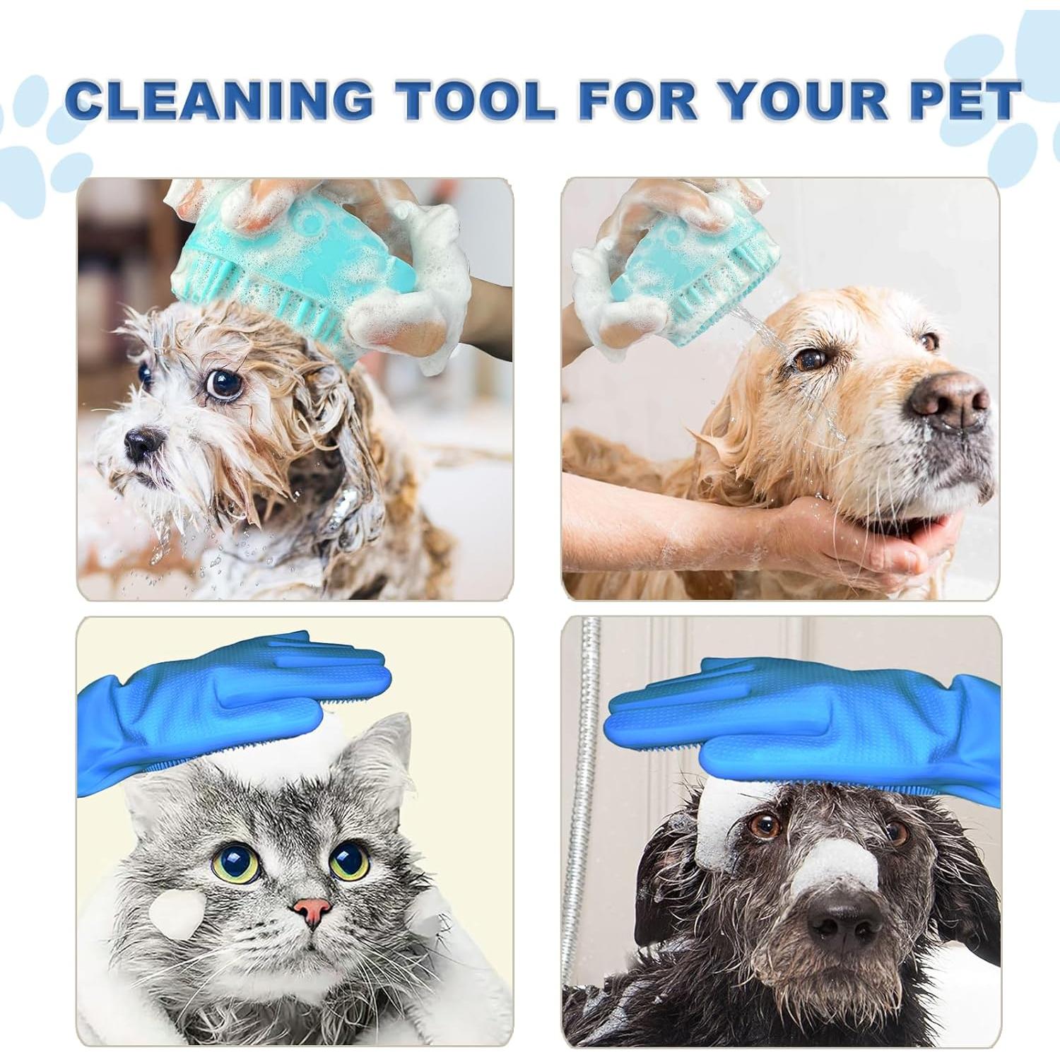 Juego de Baño para Mascotas IDQQUQQ: Guantes y Cepillo Azul