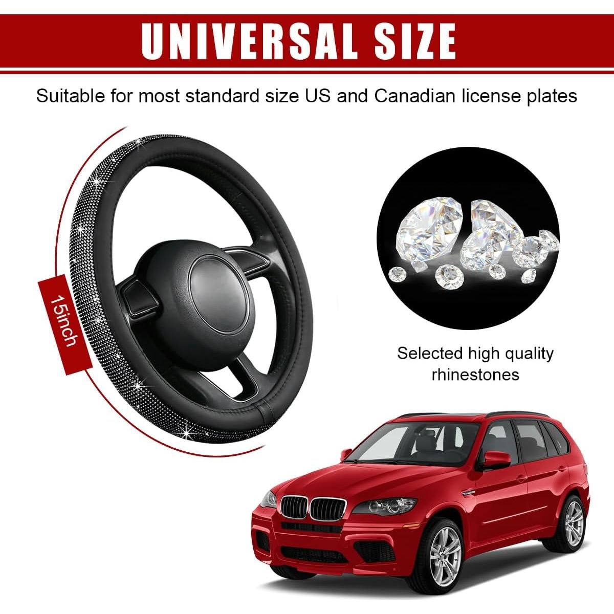 Cubierta de Volante de Coche Brillante Povtii 38 cm Negro