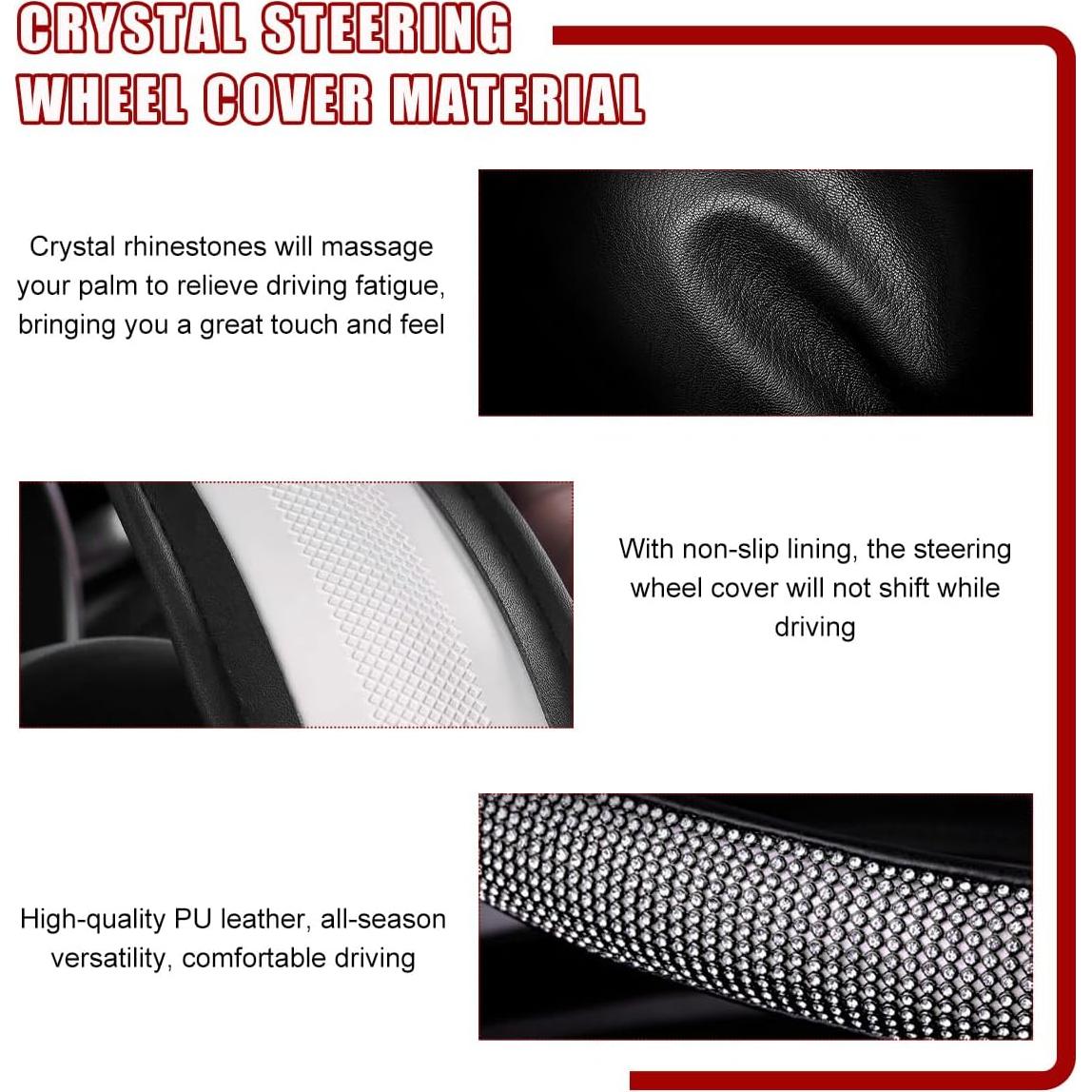 Cubierta de Volante de Coche Brillante Povtii 38 cm Negro