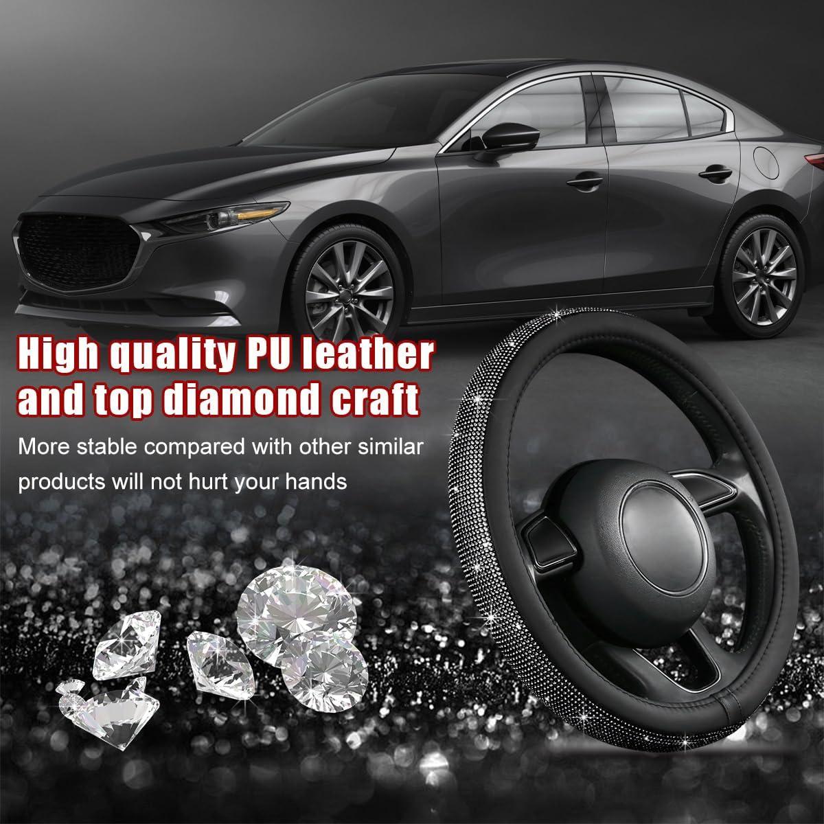 Cubierta de Volante de Coche Brillante Povtii 38 cm Negro