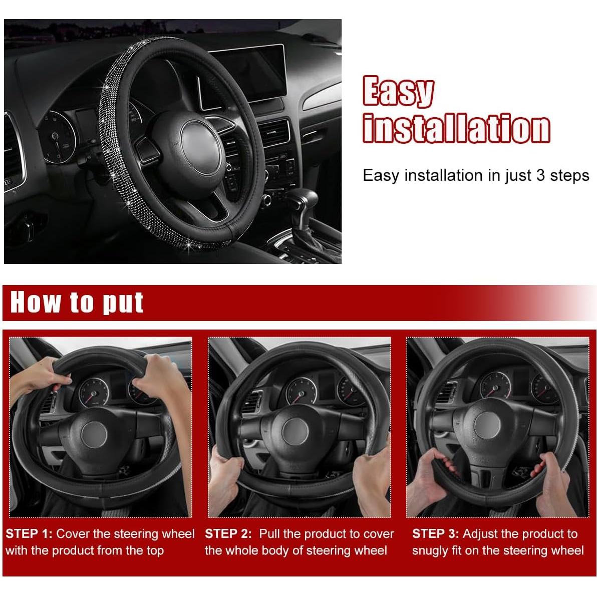 Cubierta de Volante de Coche Brillante Povtii 38 cm Negro