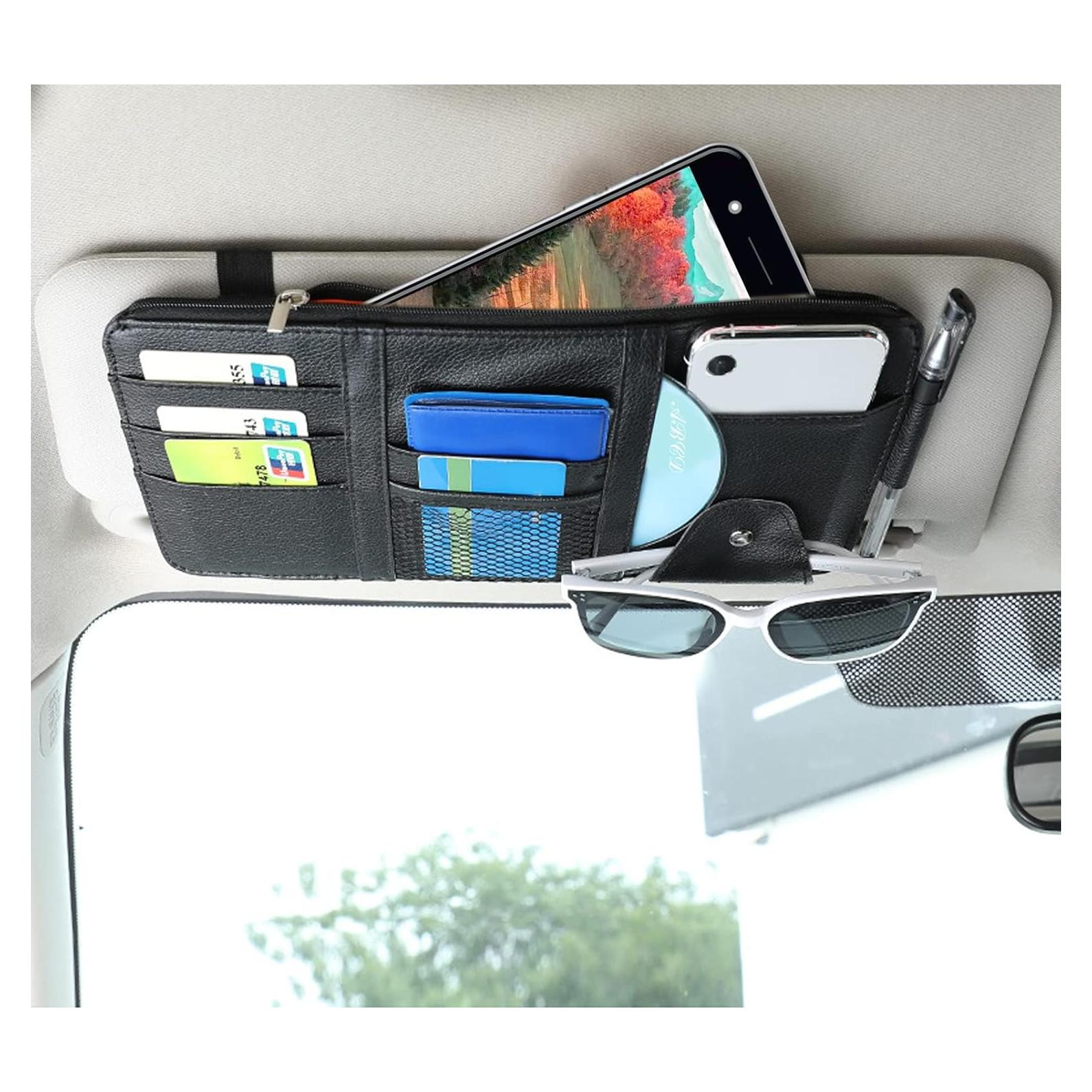 Organizador de Visera de Sol Logctee Negro con Gafas y Cremallera