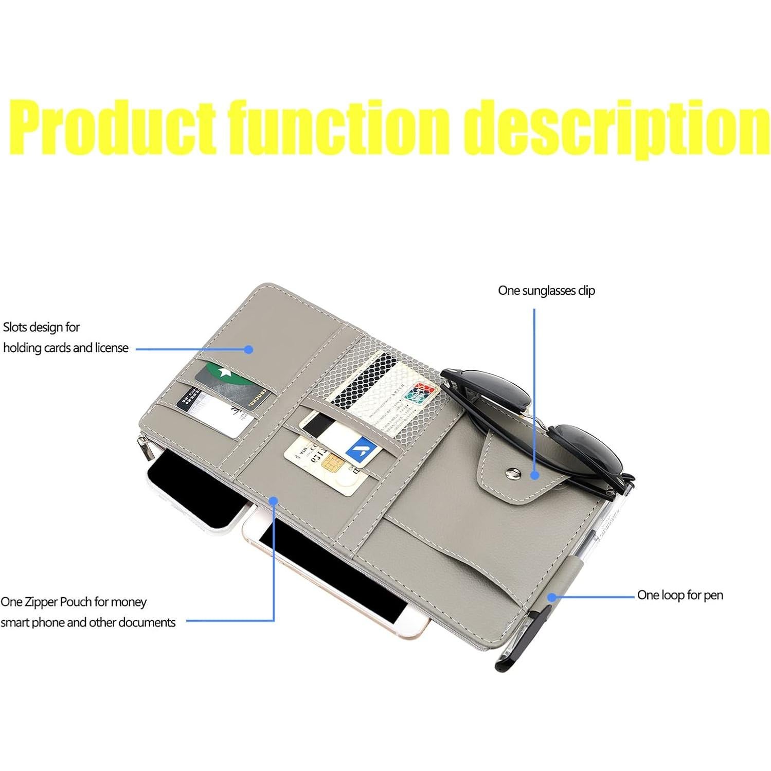 Organizador de Visera de Sol Logctee Negro con Gafas y Cremallera