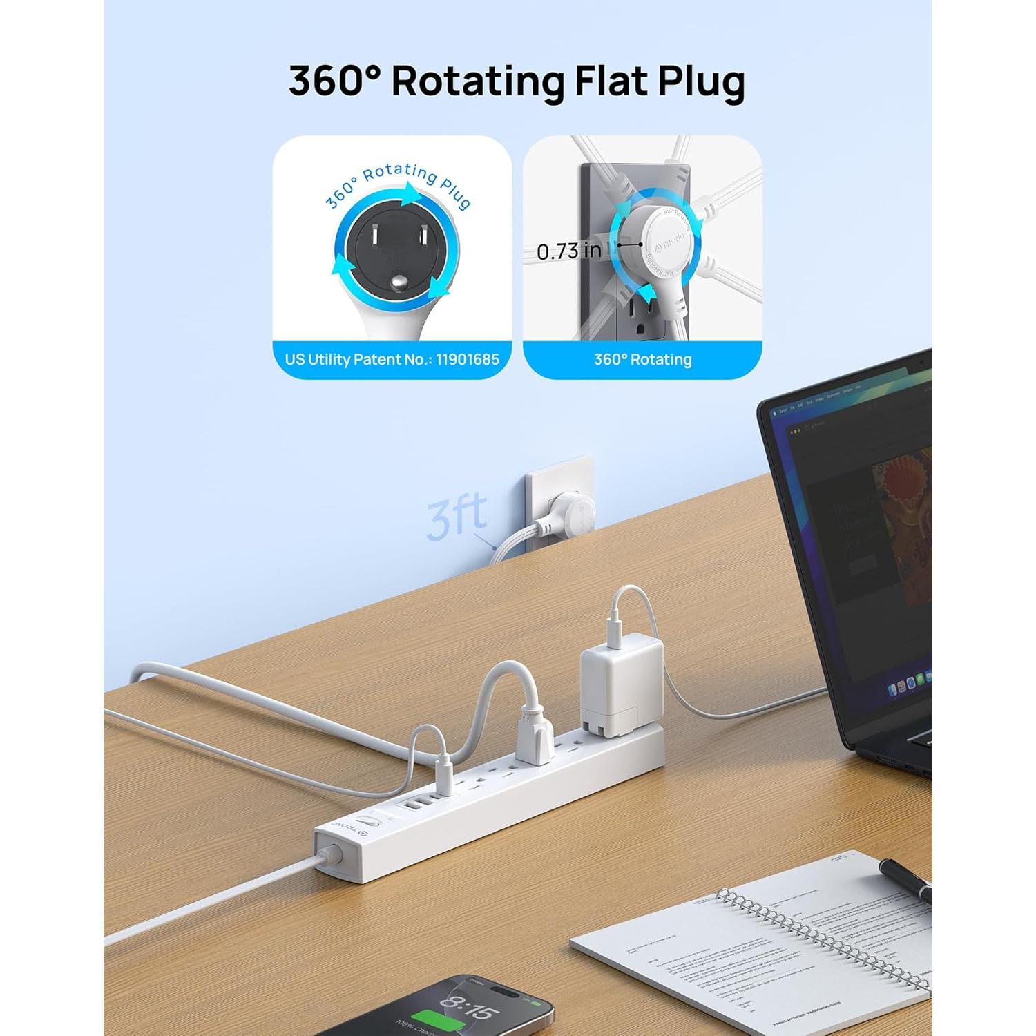 Regleta de Sobretensión TROND 5 Tomas 2 USB C 2 USB A 1440J