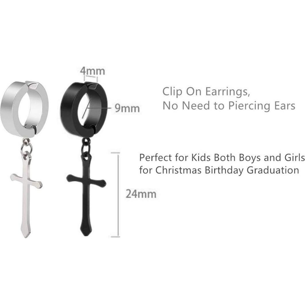 Pendientes Clip On Cruz Acero Titanio 4mm para Hombres y Mujeres