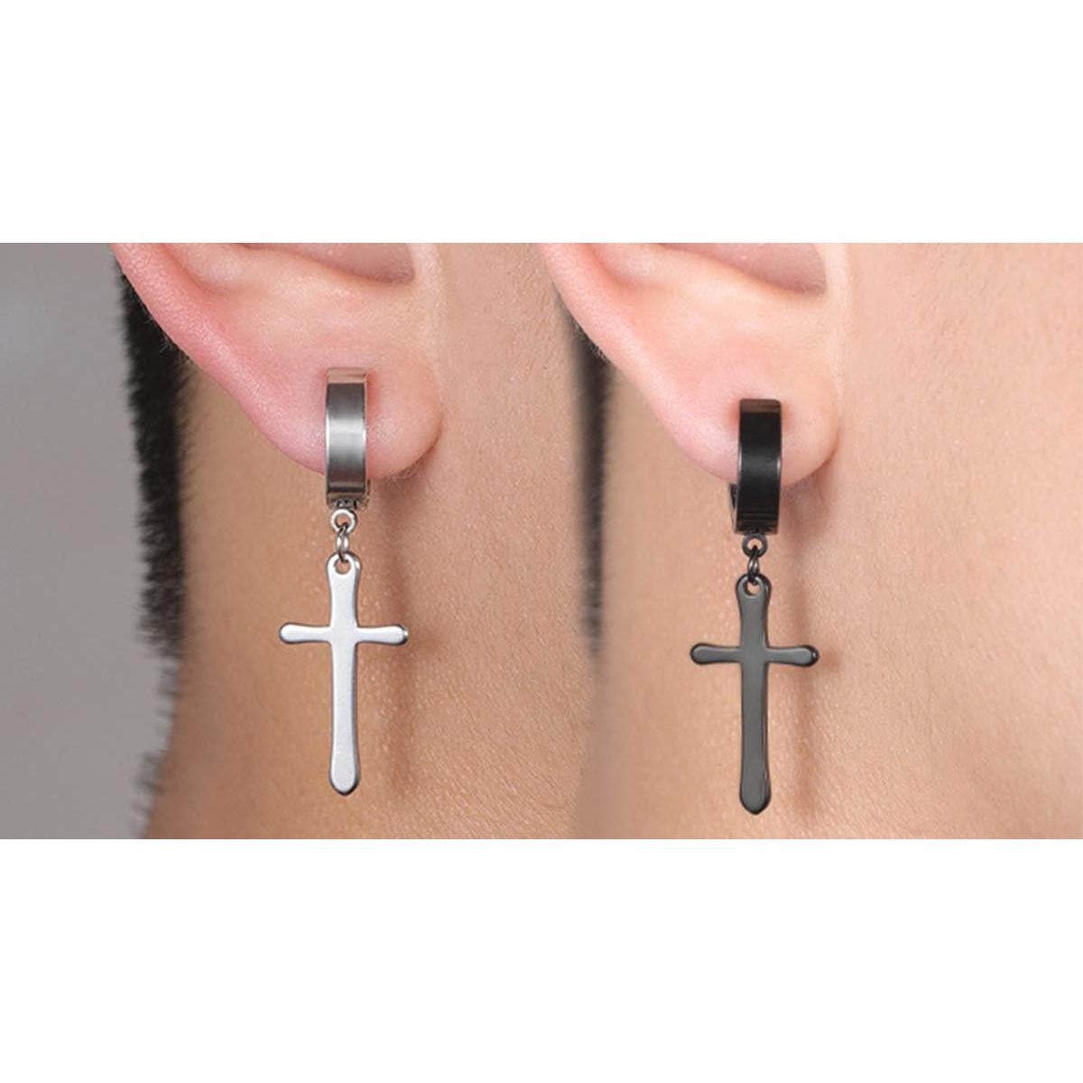 Pendientes Clip On Cruz Acero Titanio 4mm para Hombres y Mujeres