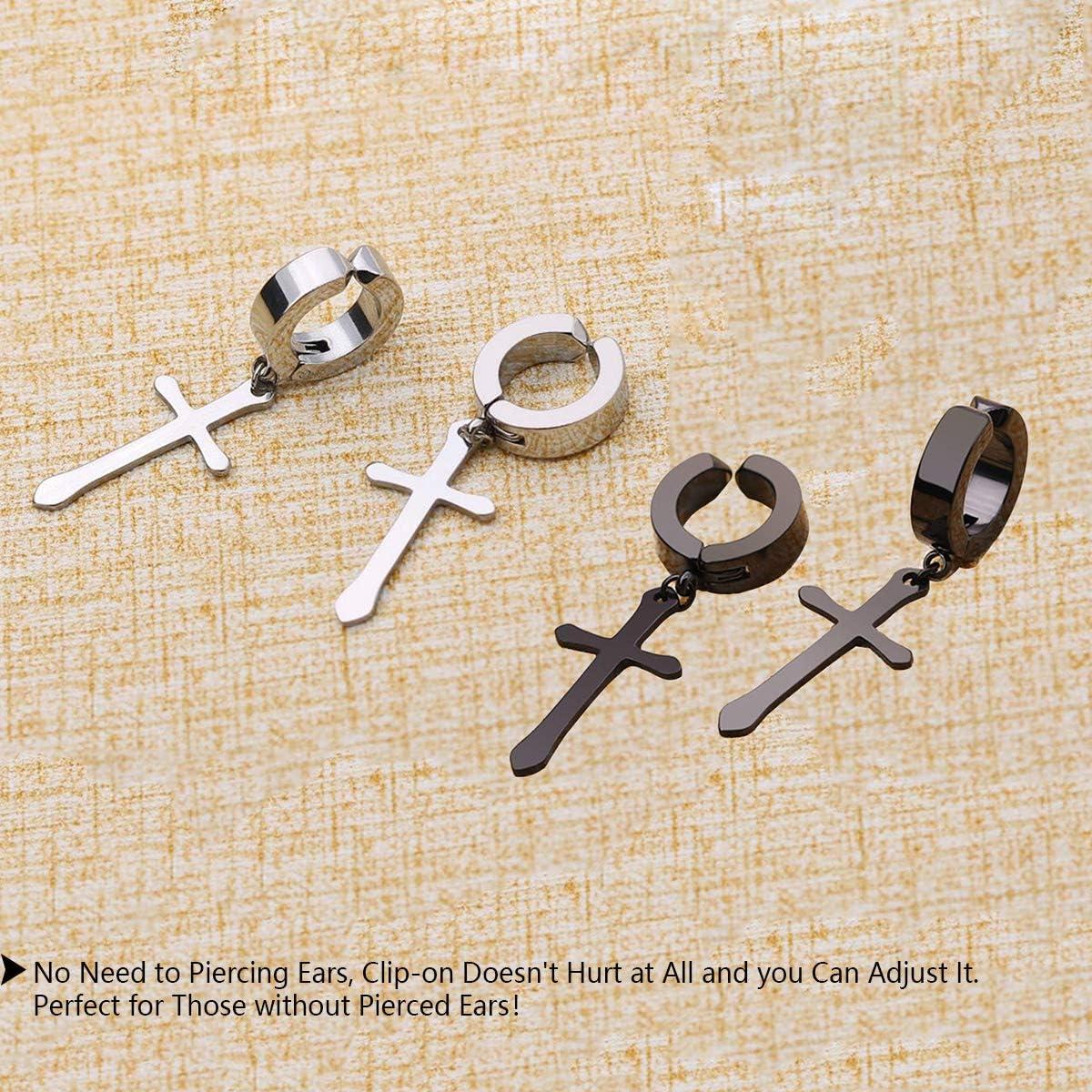 Pendientes Clip On Cruz Acero Titanio 4mm para Hombres y Mujeres