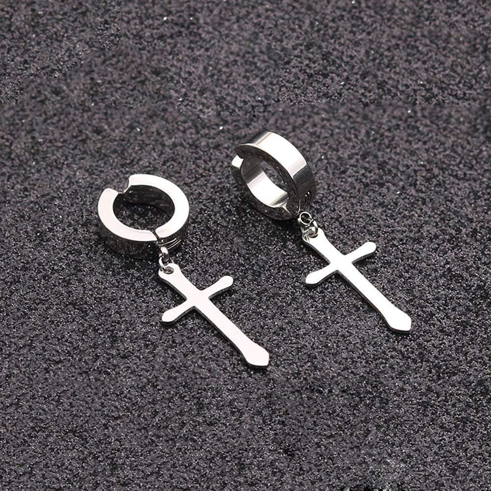 Pendientes Clip On Cruz Acero Titanio 4mm para Hombres y Mujeres