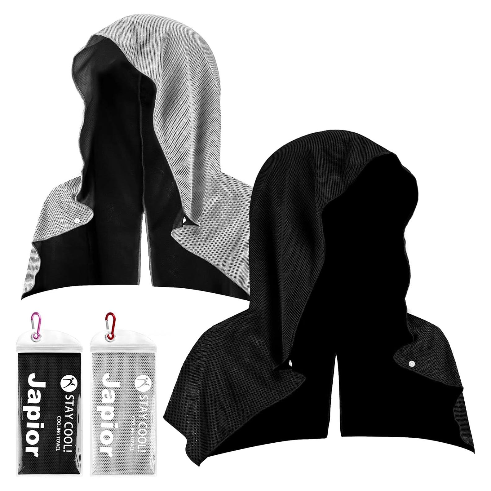 Paquete de 2 Toallas Refrigerantes con Capucha QAUYETM - Gris y Negro