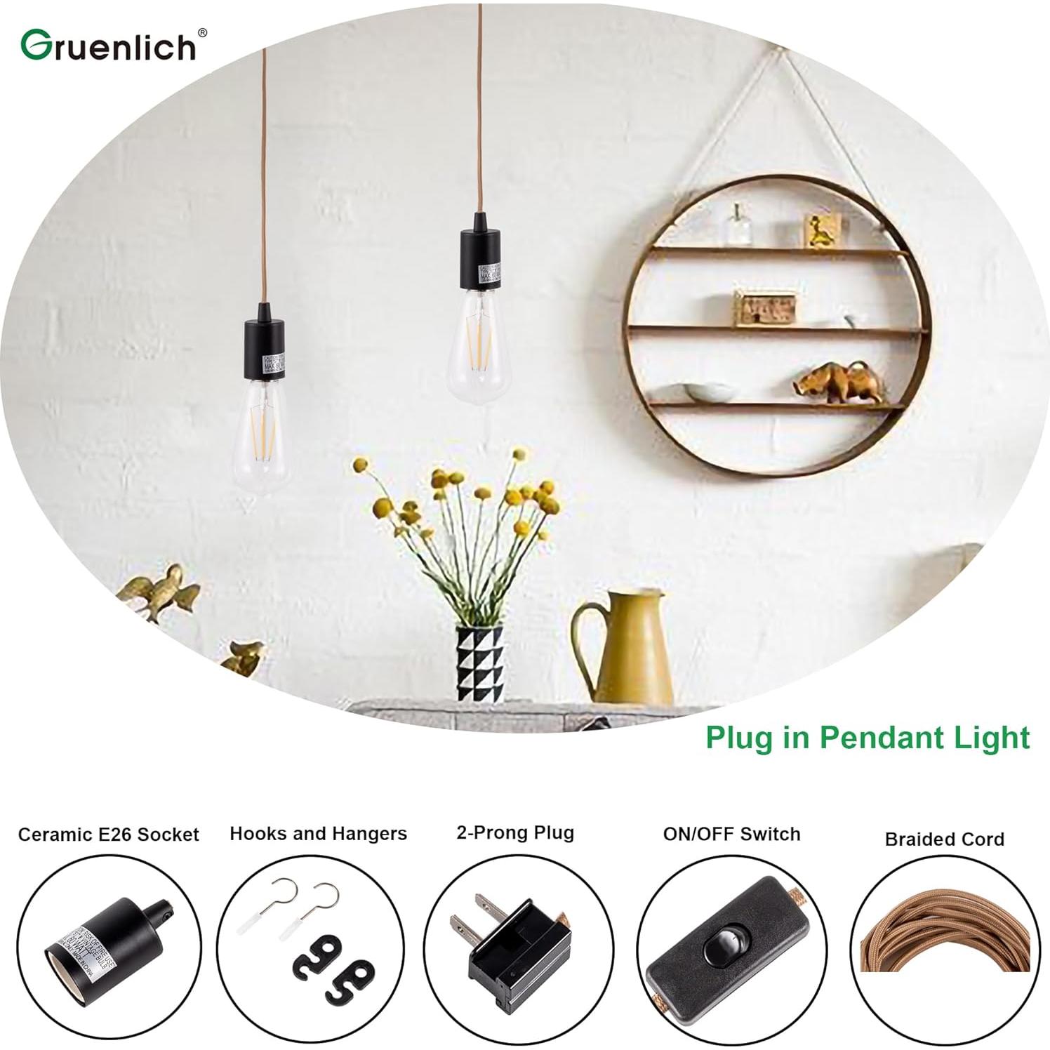 Kit de Luz Colgante Enchufable Gruenlich 3 Paquetes Bronce