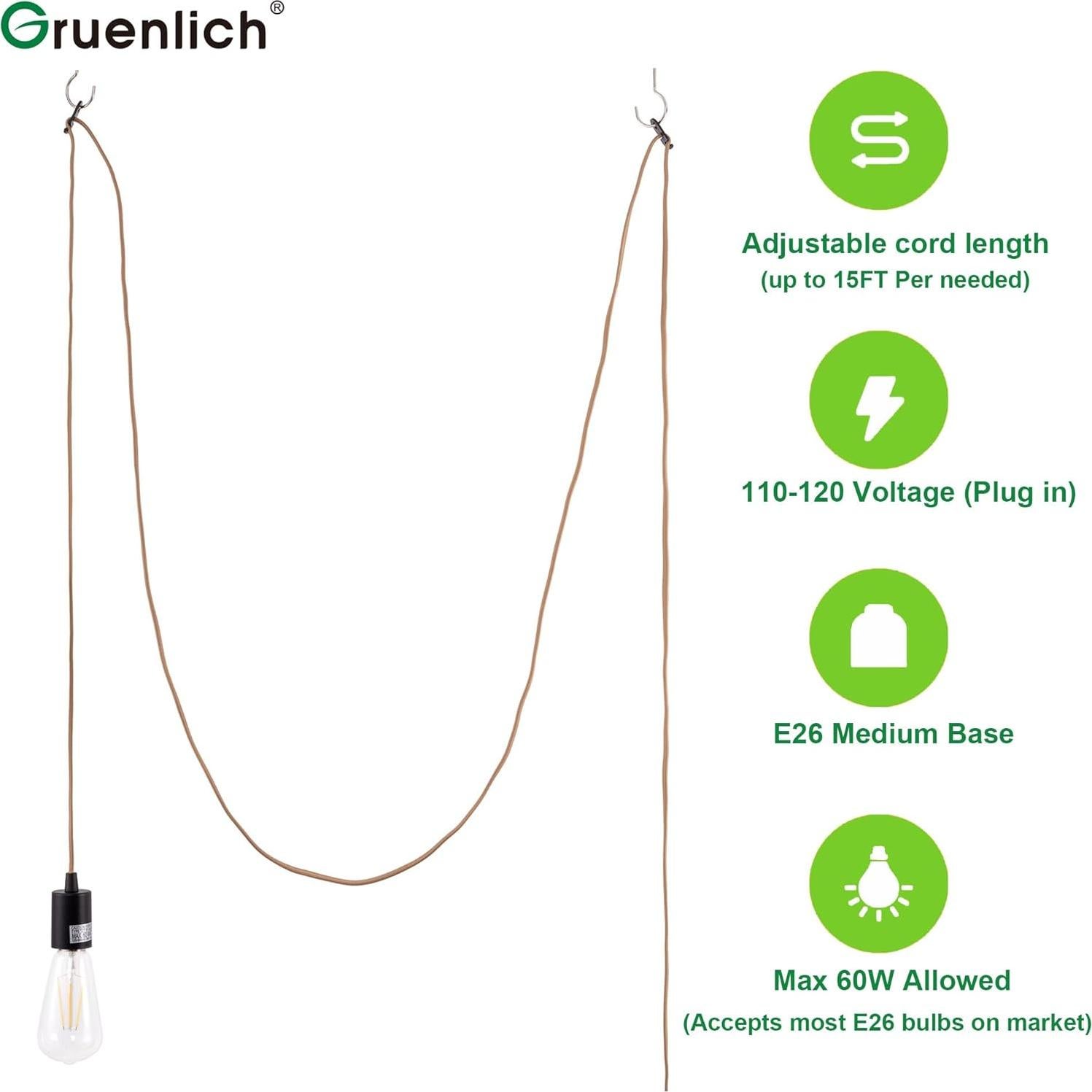 Kit de Luz Colgante Enchufable Gruenlich 3 Paquetes Bronce