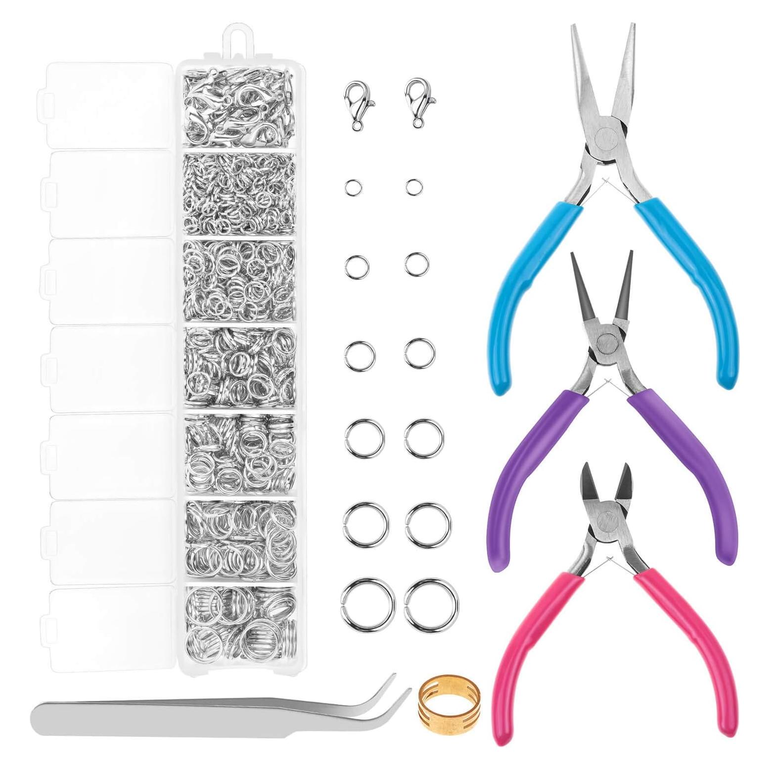 Kit de Joyería Cridoz: 1520 Anillas y 3 Alicates