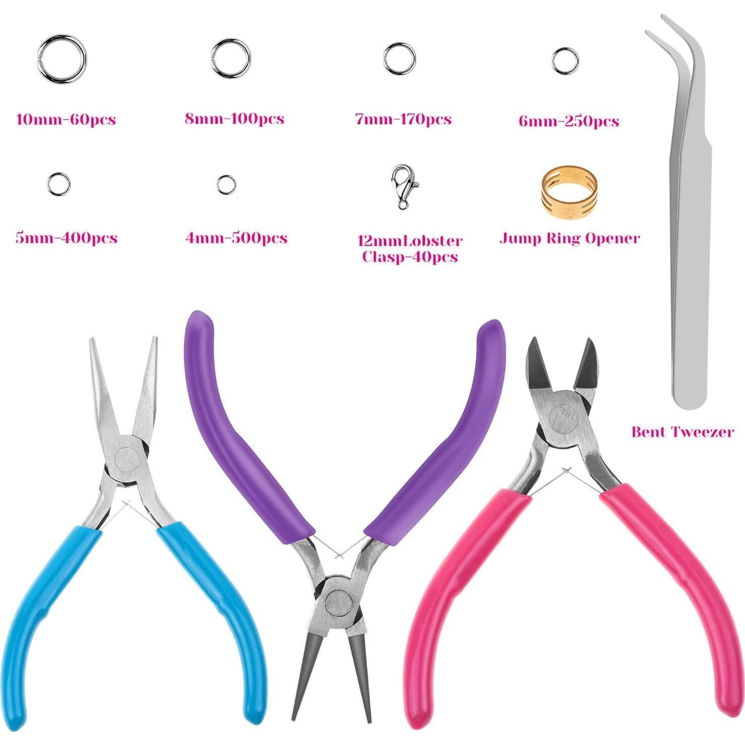 Kit de Joyería Cridoz: 1520 Anillas y 3 Alicates