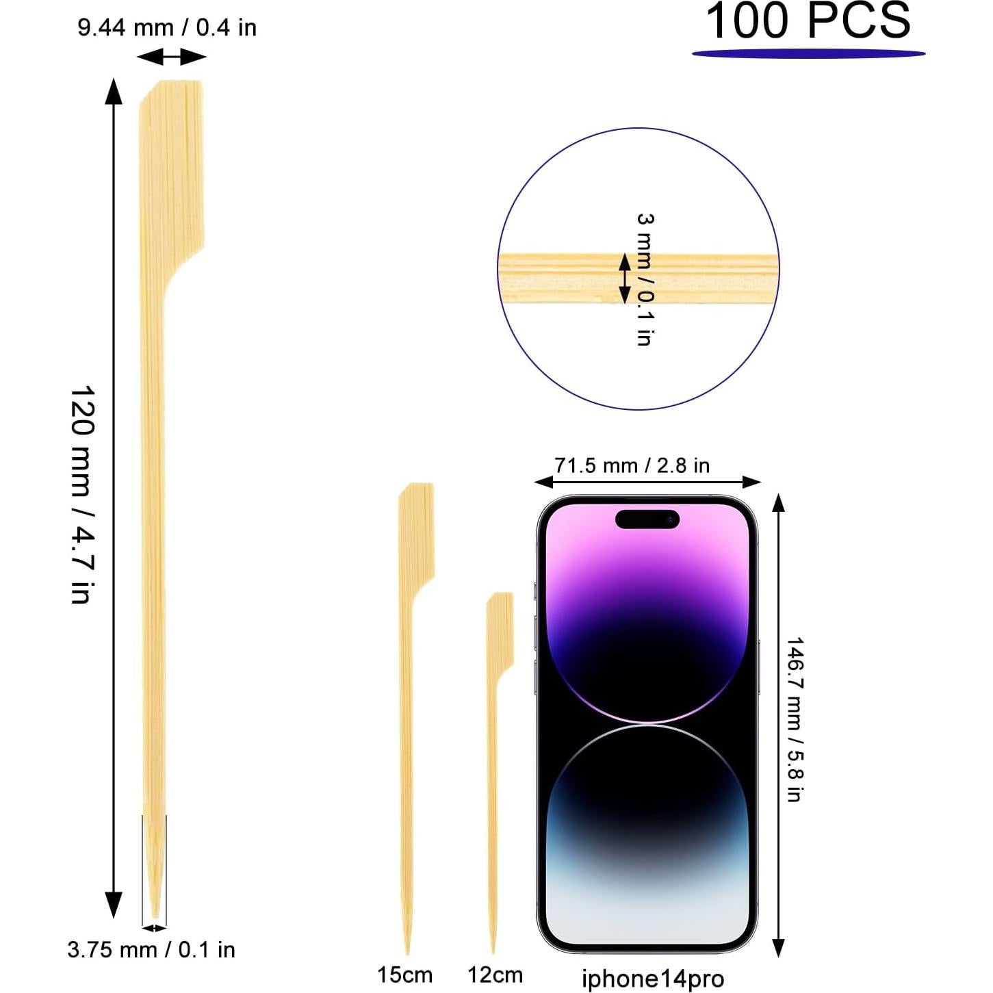 Pinchos de Bambú 11.94 cm Sankoly - 100 Piezas para Aperitivos