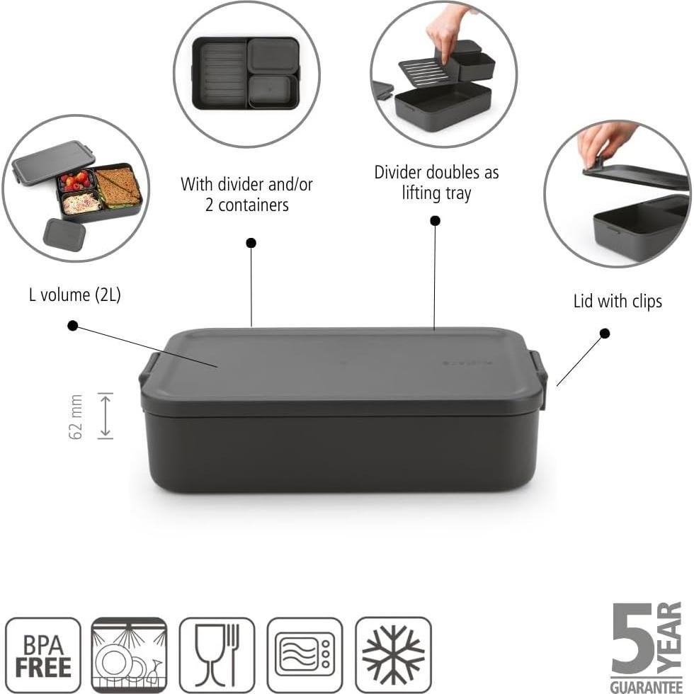 Caja de Almuerzo Bento Brabantia 2 Compartimentos Gris Oscuro