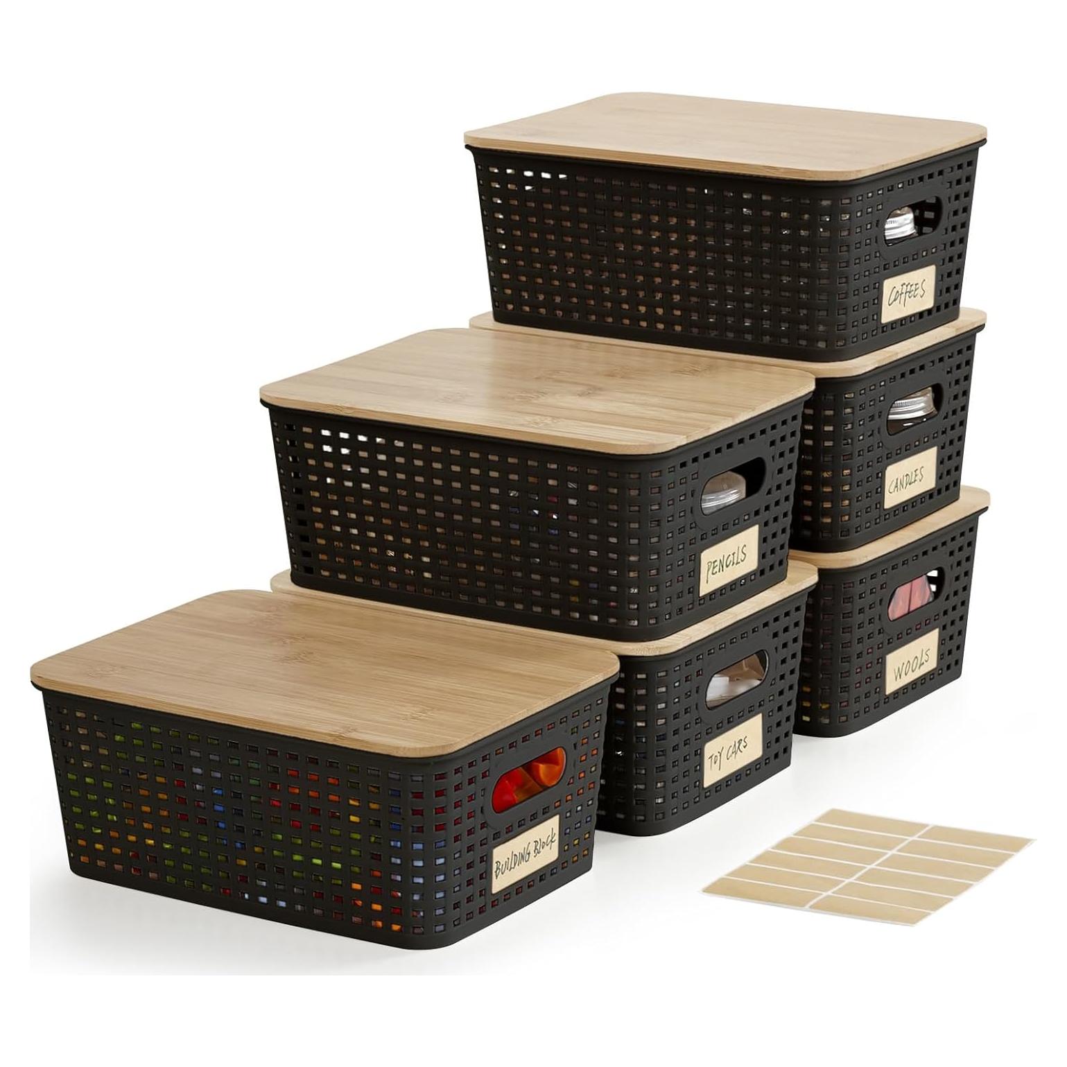 Cajas de Almacenamiento Bagnizer 6 Piezas 5.1qt Plástico con Tapa de Bambú