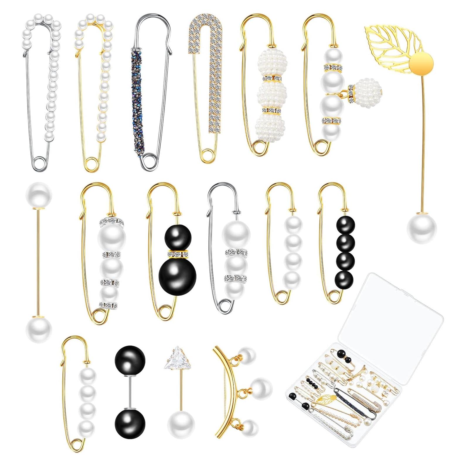17 Piezas Alfileres de Perlas Falsas con Strass para Mujeres