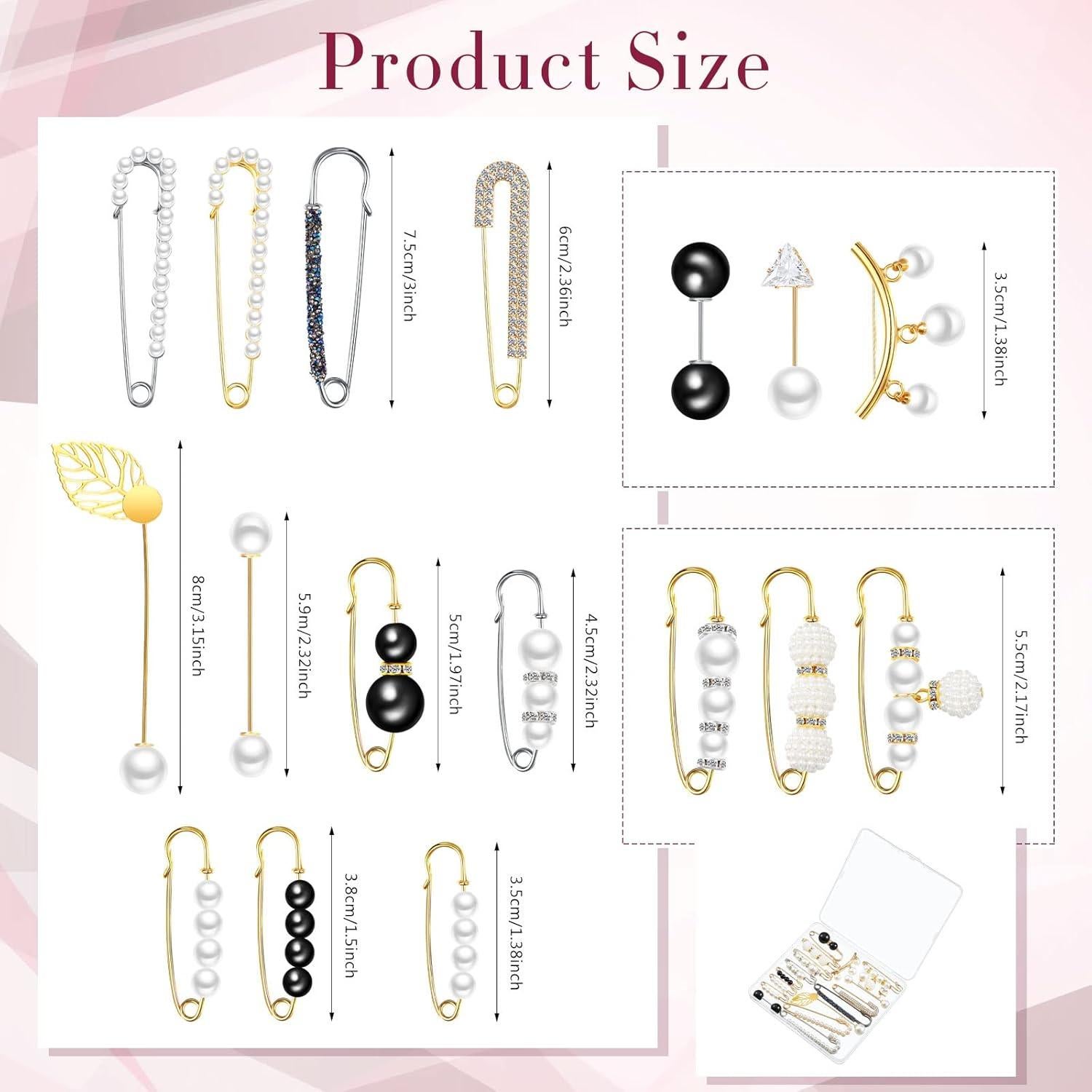 17 Piezas Alfileres de Perlas Falsas con Strass para Mujeres