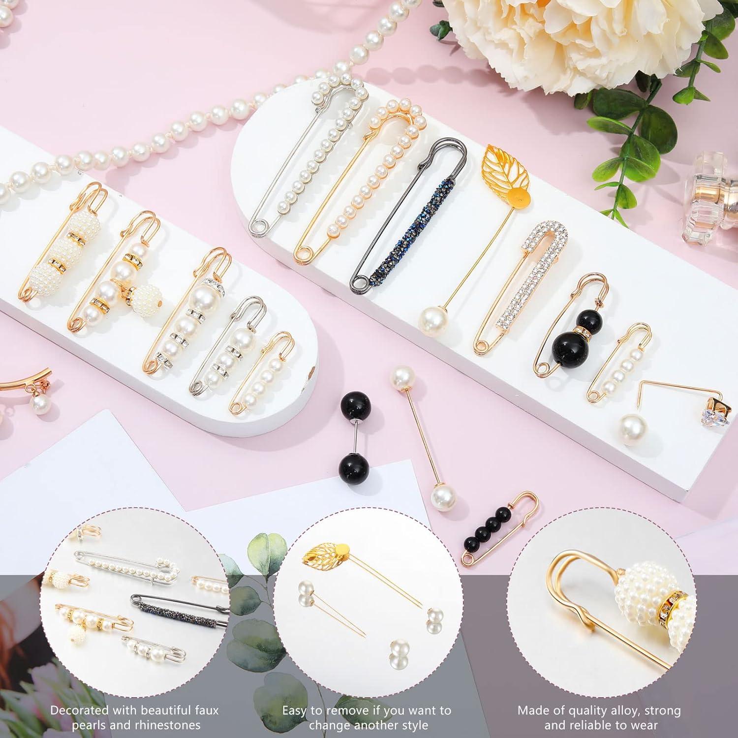 17 Piezas Alfileres de Perlas Falsas con Strass para Mujeres