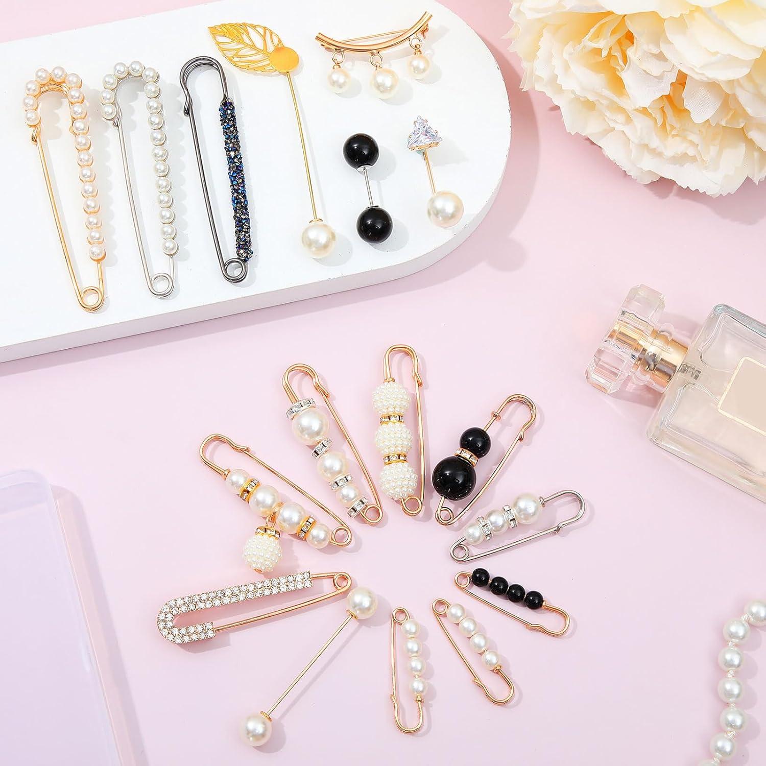 17 Piezas Alfileres de Perlas Falsas con Strass para Mujeres