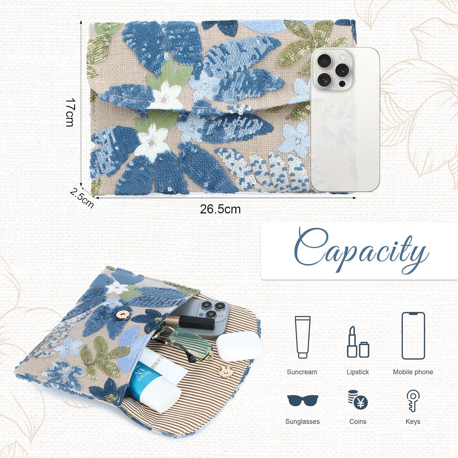 Bolso de Mano Floral Oweisong con Lentejuelas y Perlas 26.5x17cm