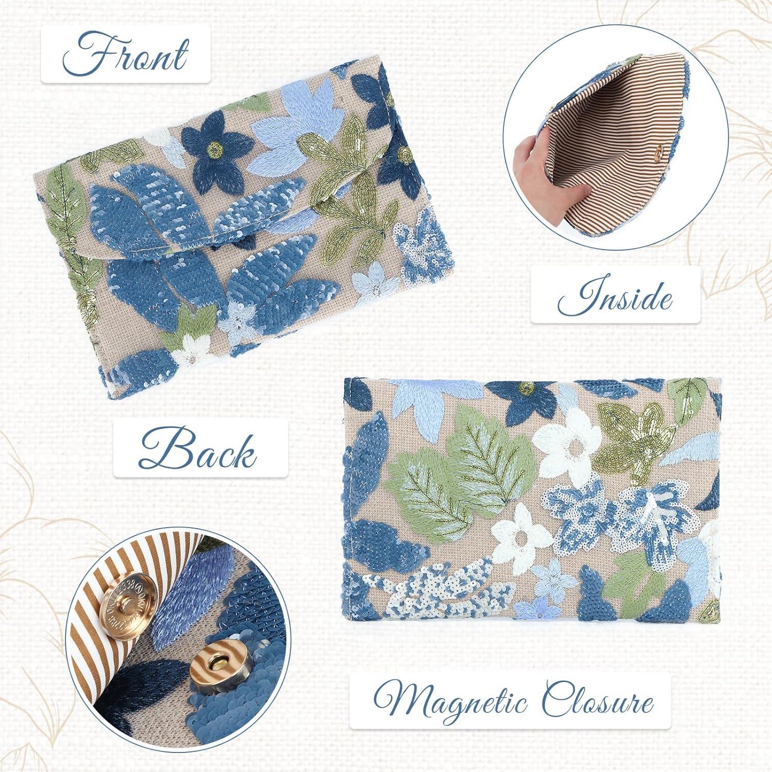 Bolso de Mano Floral Oweisong con Lentejuelas y Perlas 26.5x17cm