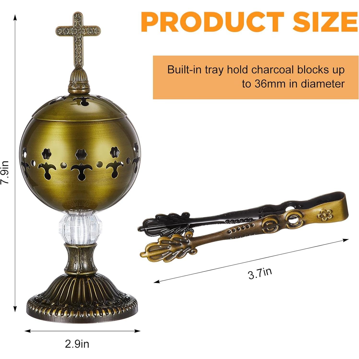 Horno de Incienso Católico Zonon Bronce 20cm con Pinzas