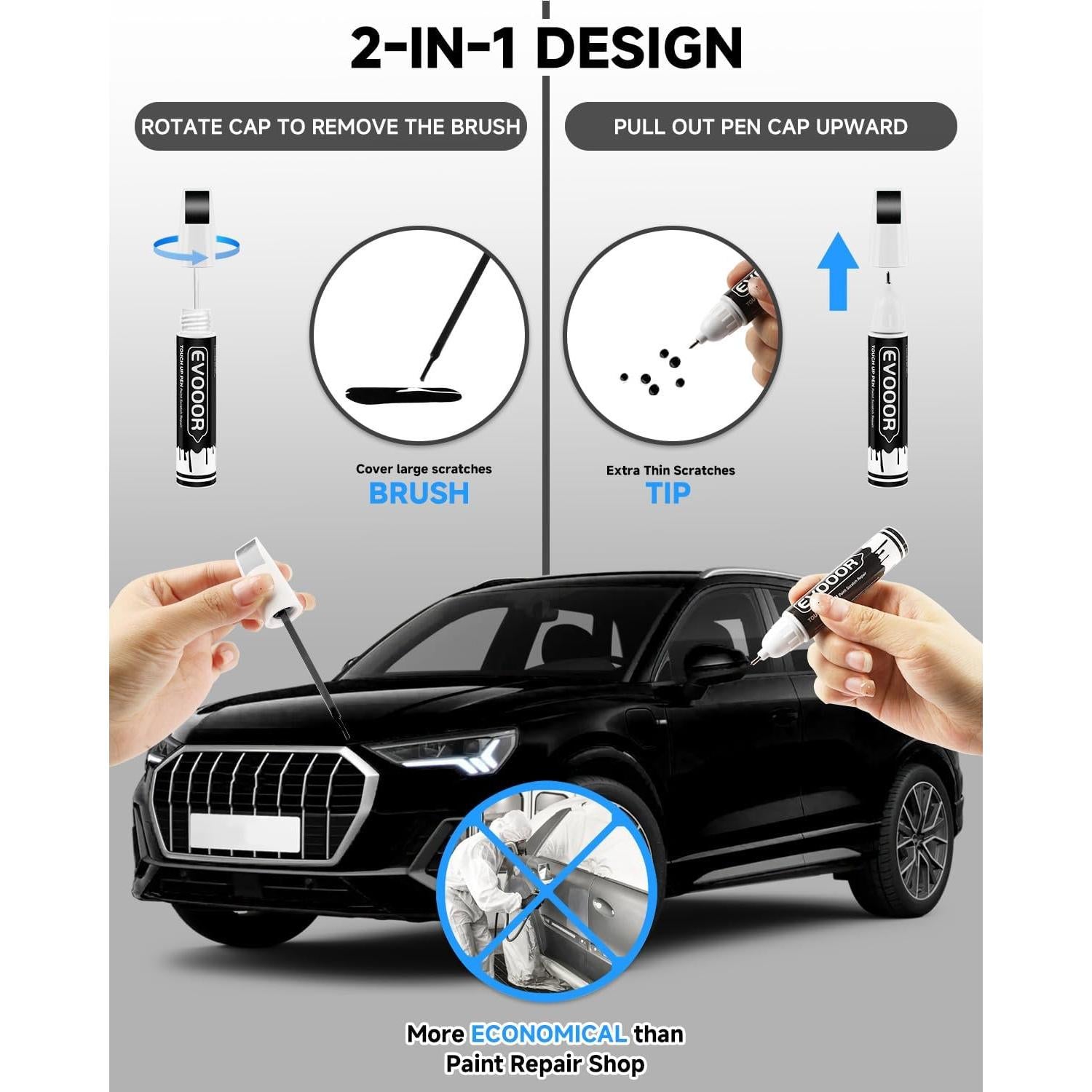 Pintura de Retoque EVOOOR 12.1ml Negro Brillante LY9B para Audi