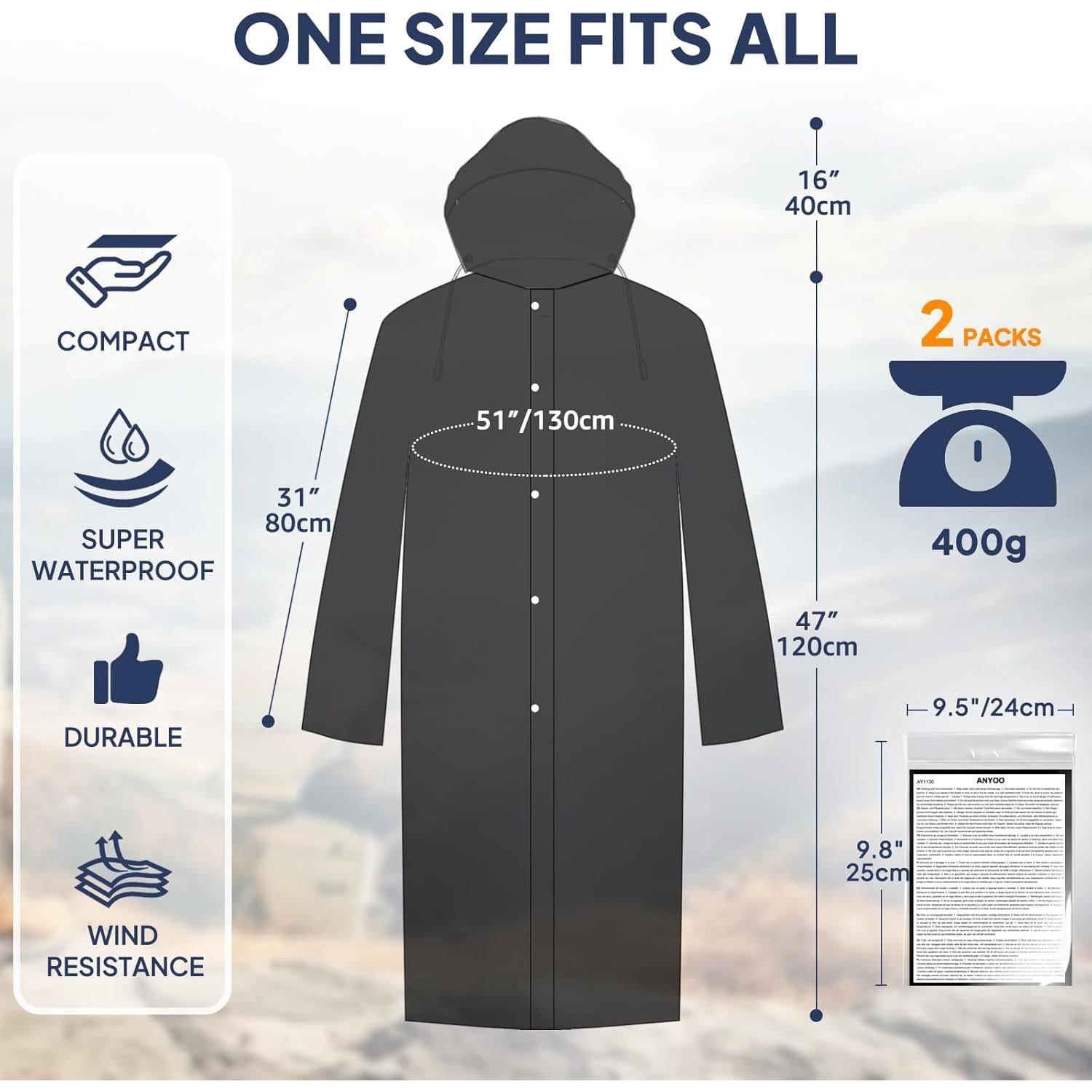 Ponchos de Lluvia ANYOO 2-Pack Impermeables Unisex Adulto