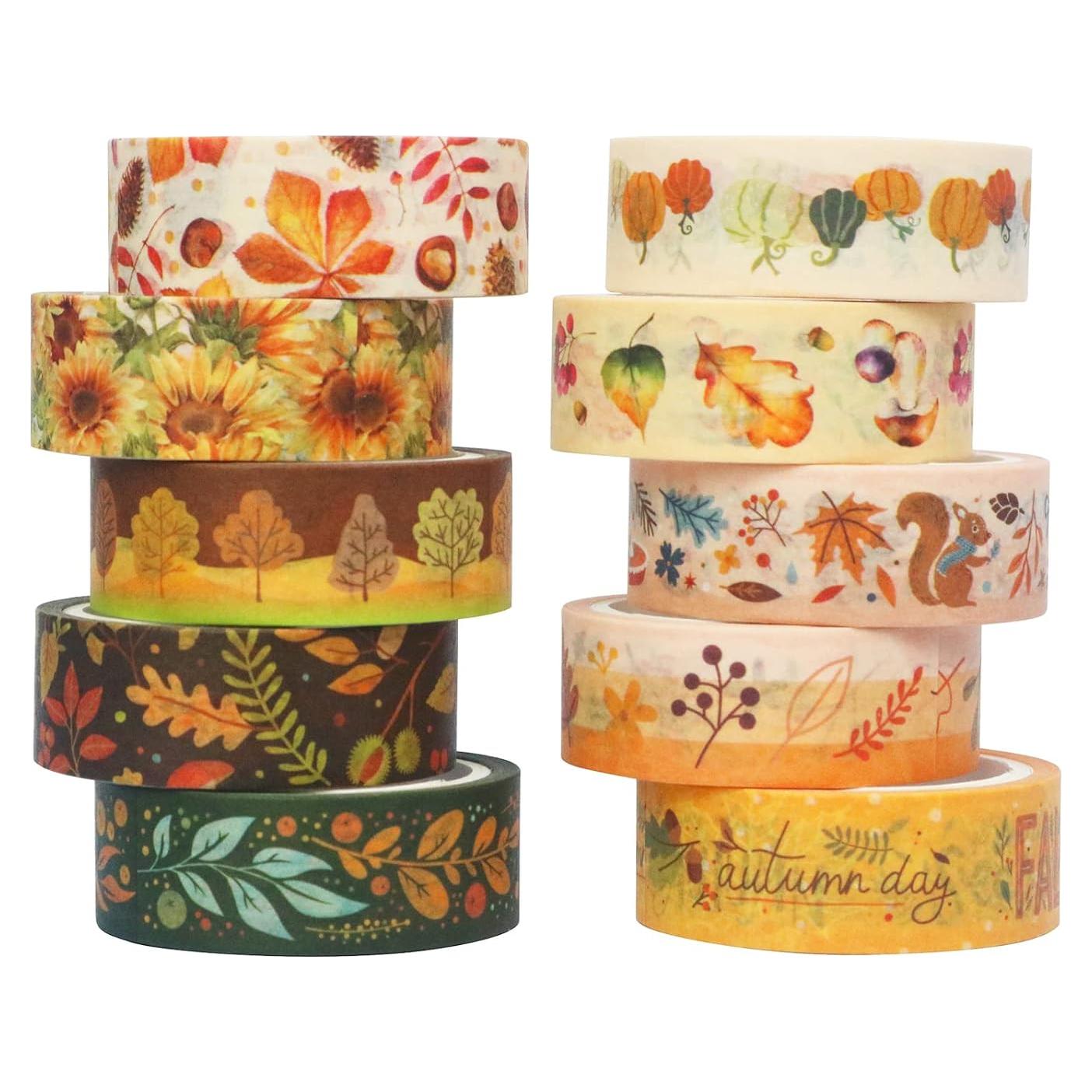 Cinta Washi YUBBAEX 10 Rollos Otoño 15mm x 5m Decorativa