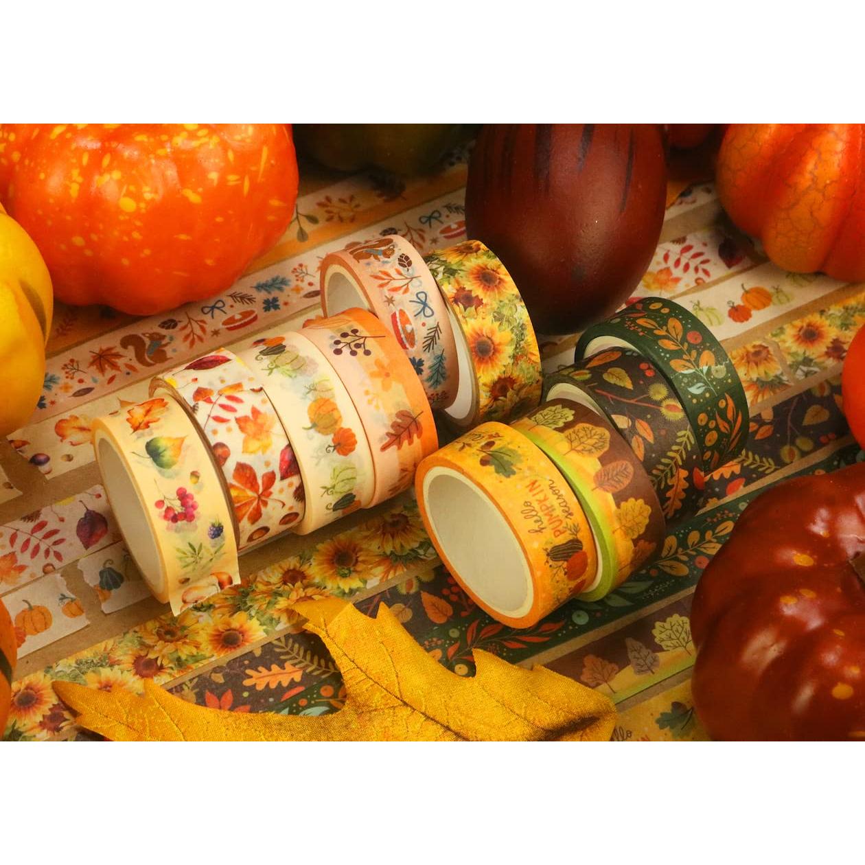 Cinta Washi YUBBAEX 10 Rollos Otoño 15mm x 5m Decorativa