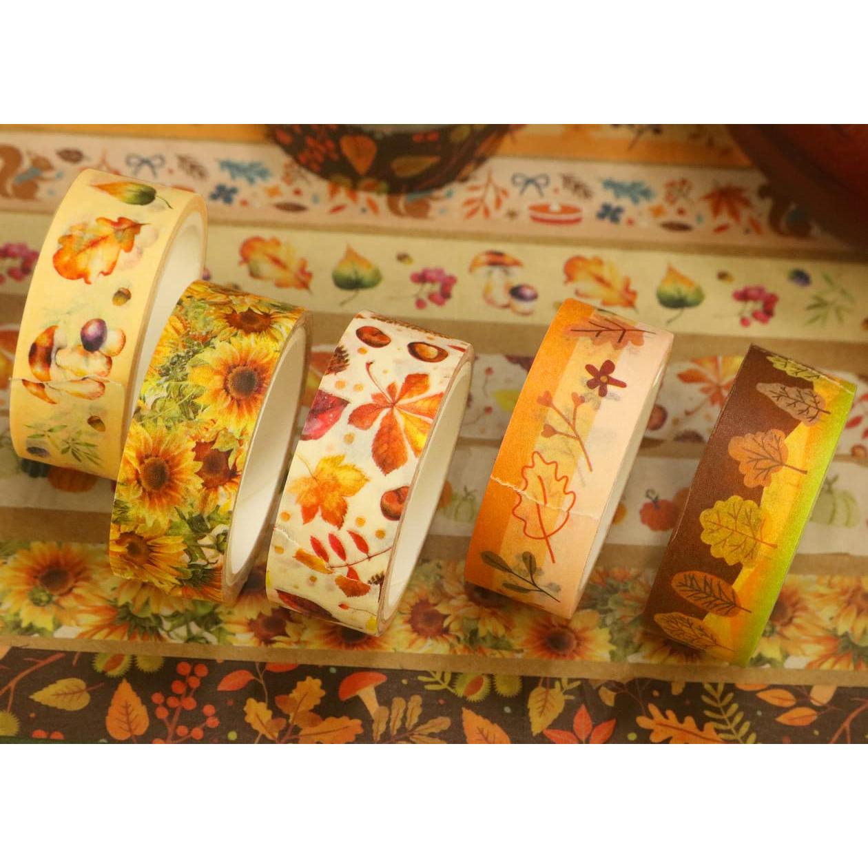 Cinta Washi YUBBAEX 10 Rollos Otoño 15mm x 5m Decorativa