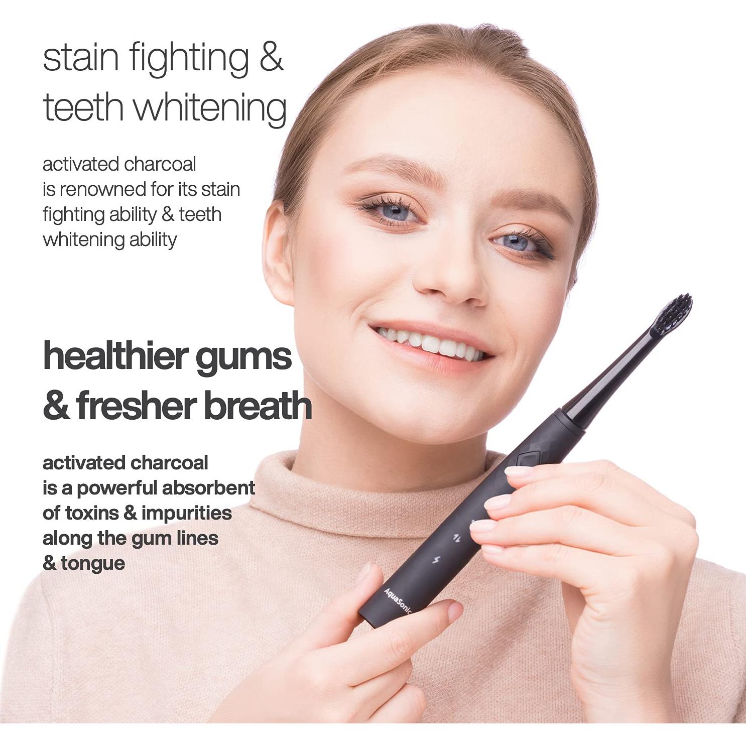 Cepillo de Dientes Eléctrico AquaSonic Pulse - Blanqueador con Carbón Activado - 3 Modos - Recargable