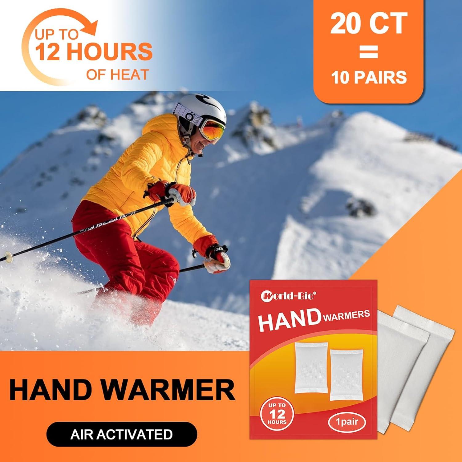 Calentadores de Manos Desechables WORLD-BIO - 20 Paquetes, 8 Horas Calor