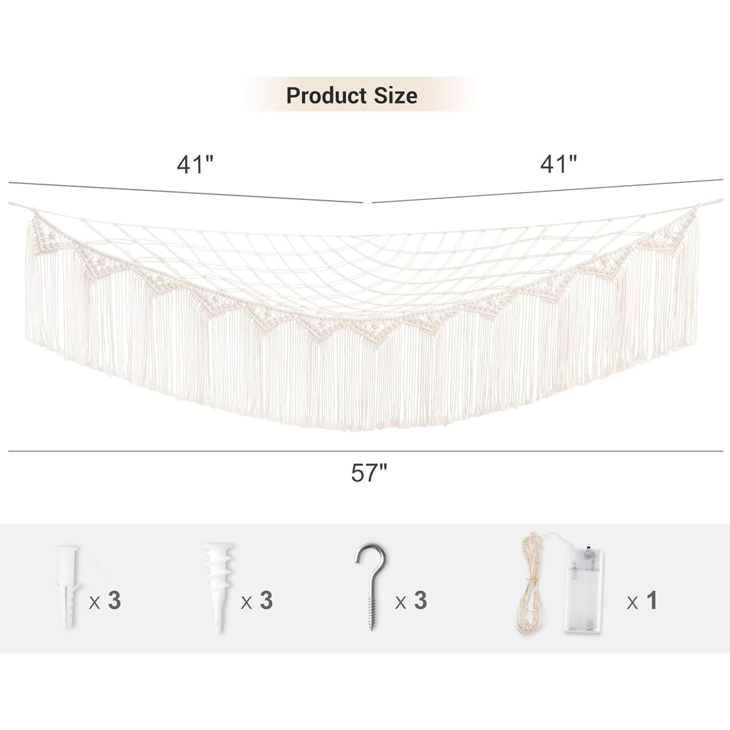 Hamaca de Almacenamiento de Juguetes Mkono Macrame 104x104x145cm