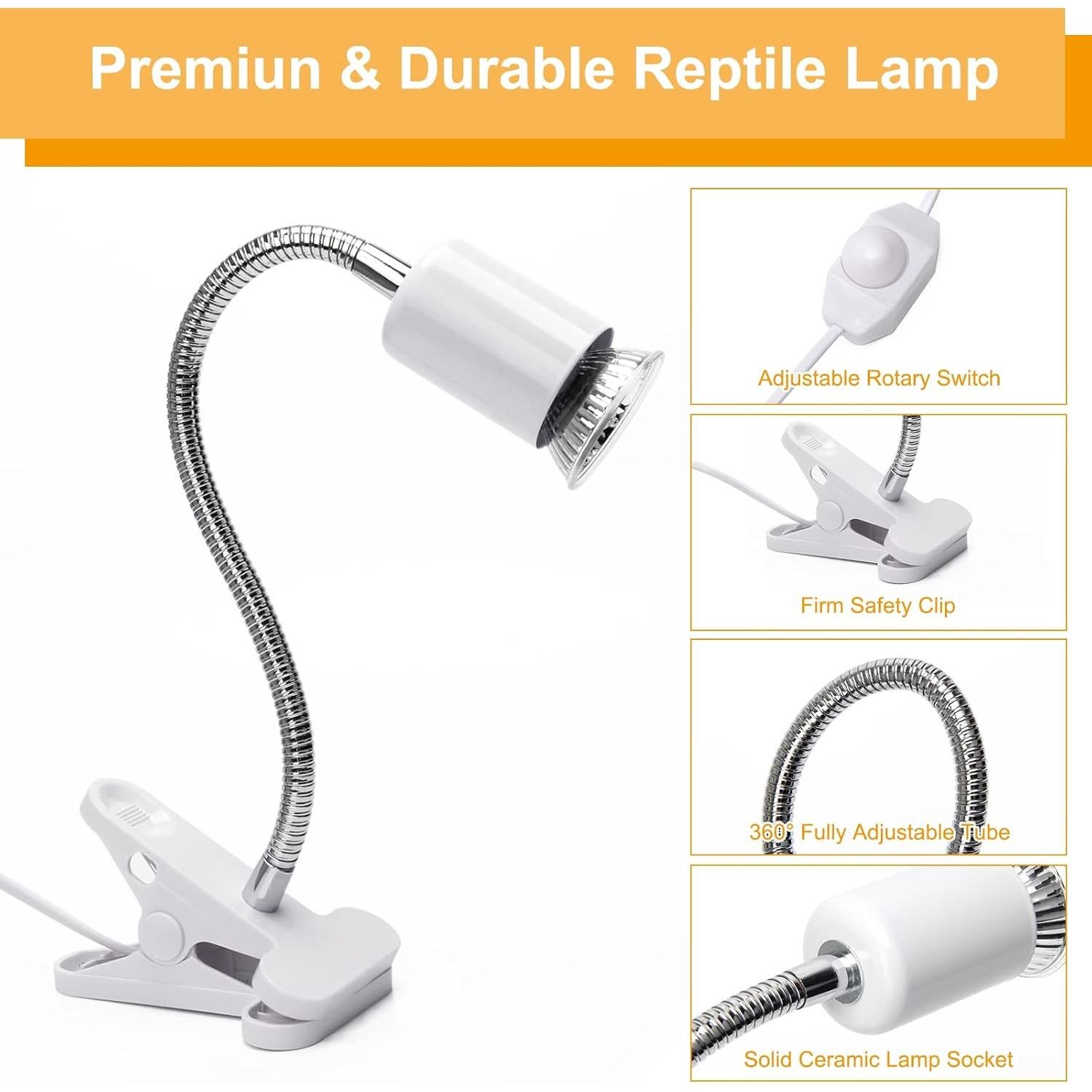 Lámpara de Calor para Reptiles Catcan 50W UVA UVB Ajustable