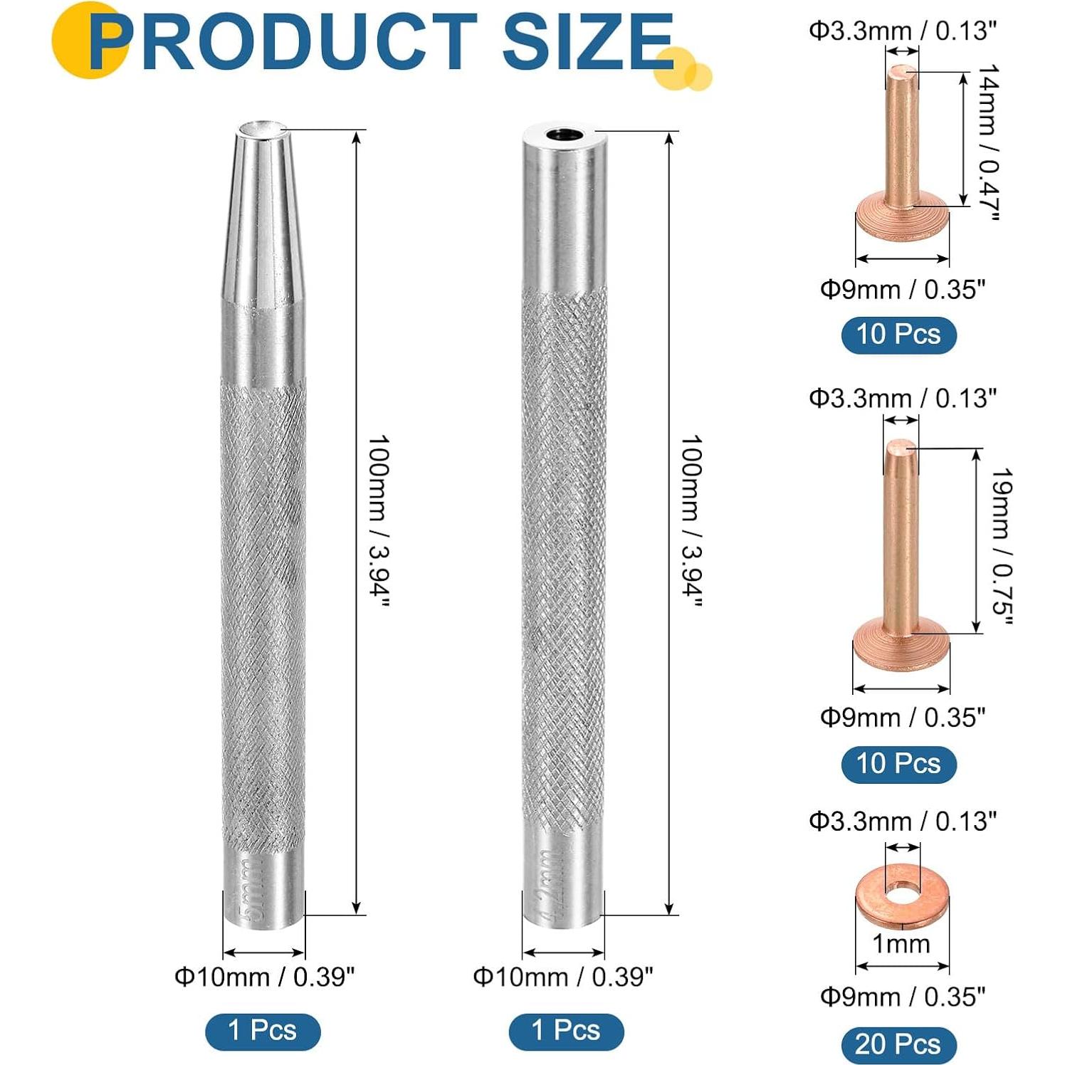 Remaches de Cobre uxcell 20 Set 9x3.3mm para Manualidades