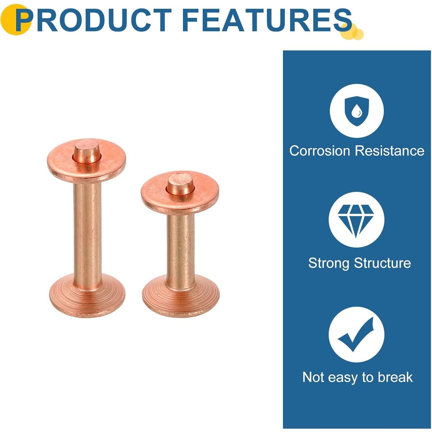 Remaches de Cobre uxcell 20 Set 9x3.3mm para Manualidades