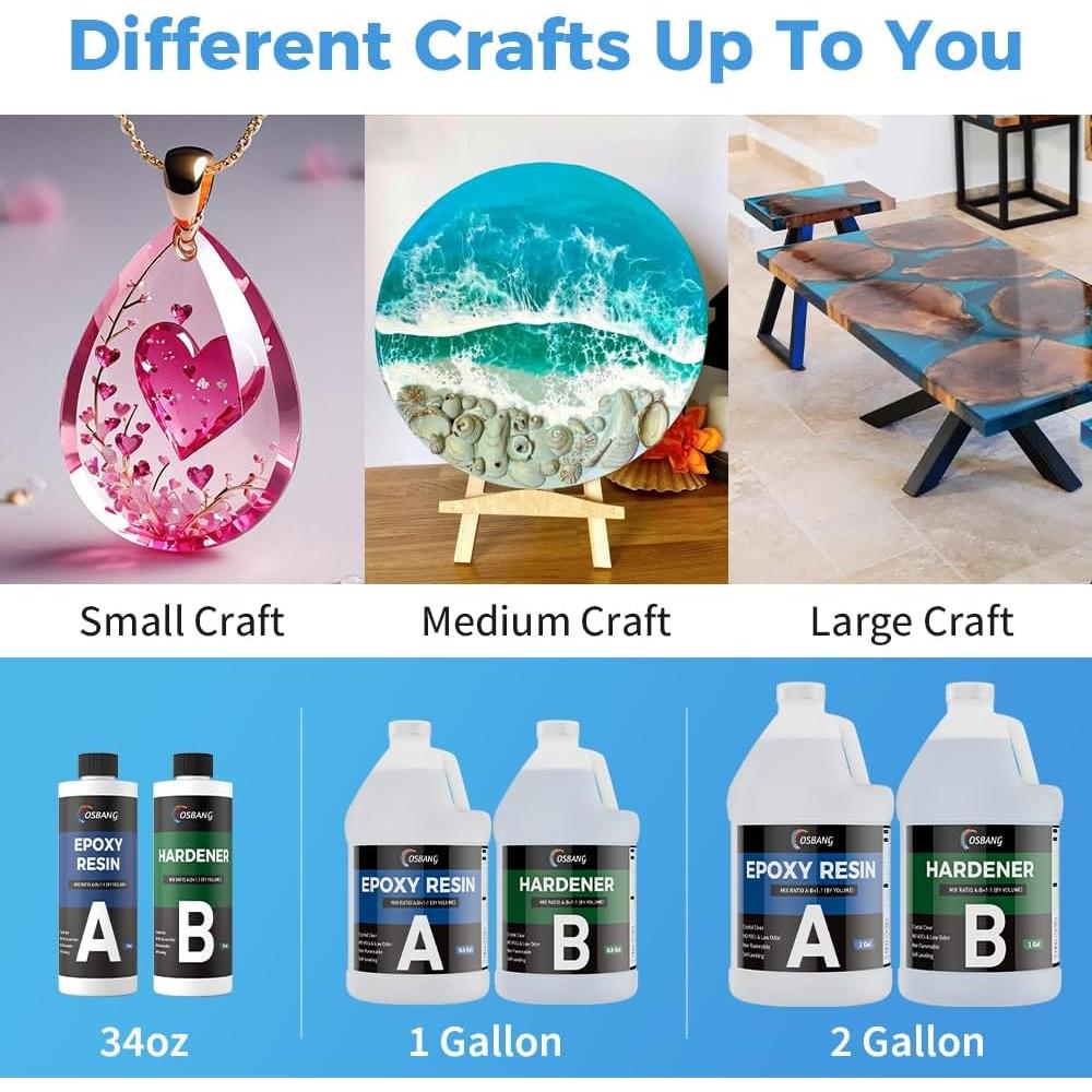 Resina Epóxica OSBANG 1 Gal Transparente Dura UV Kit Artesanía