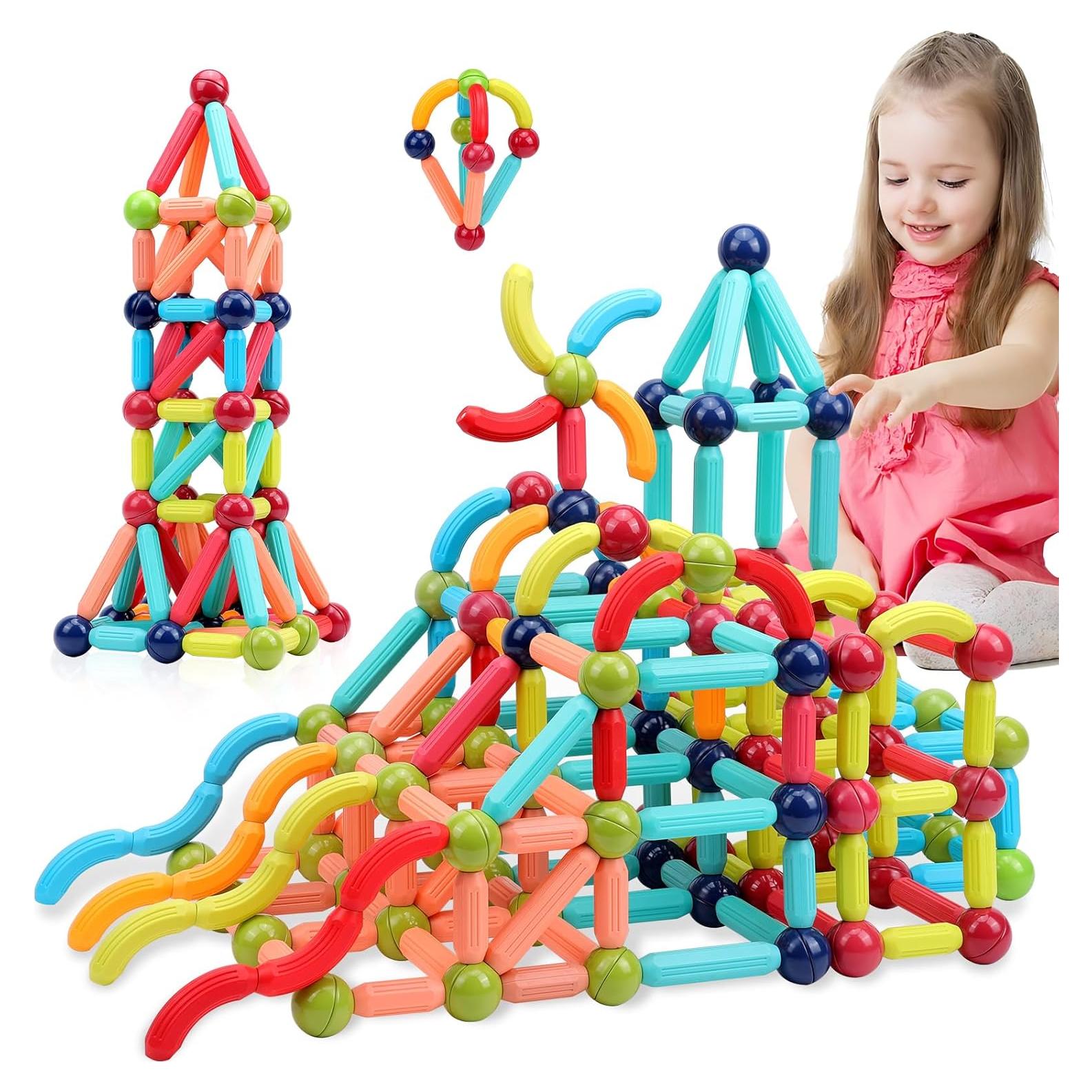 Bloques de Construcción Magnéticos COUOMOXA 42 Piezas - Juguete STEM para Niños 3-5 Años