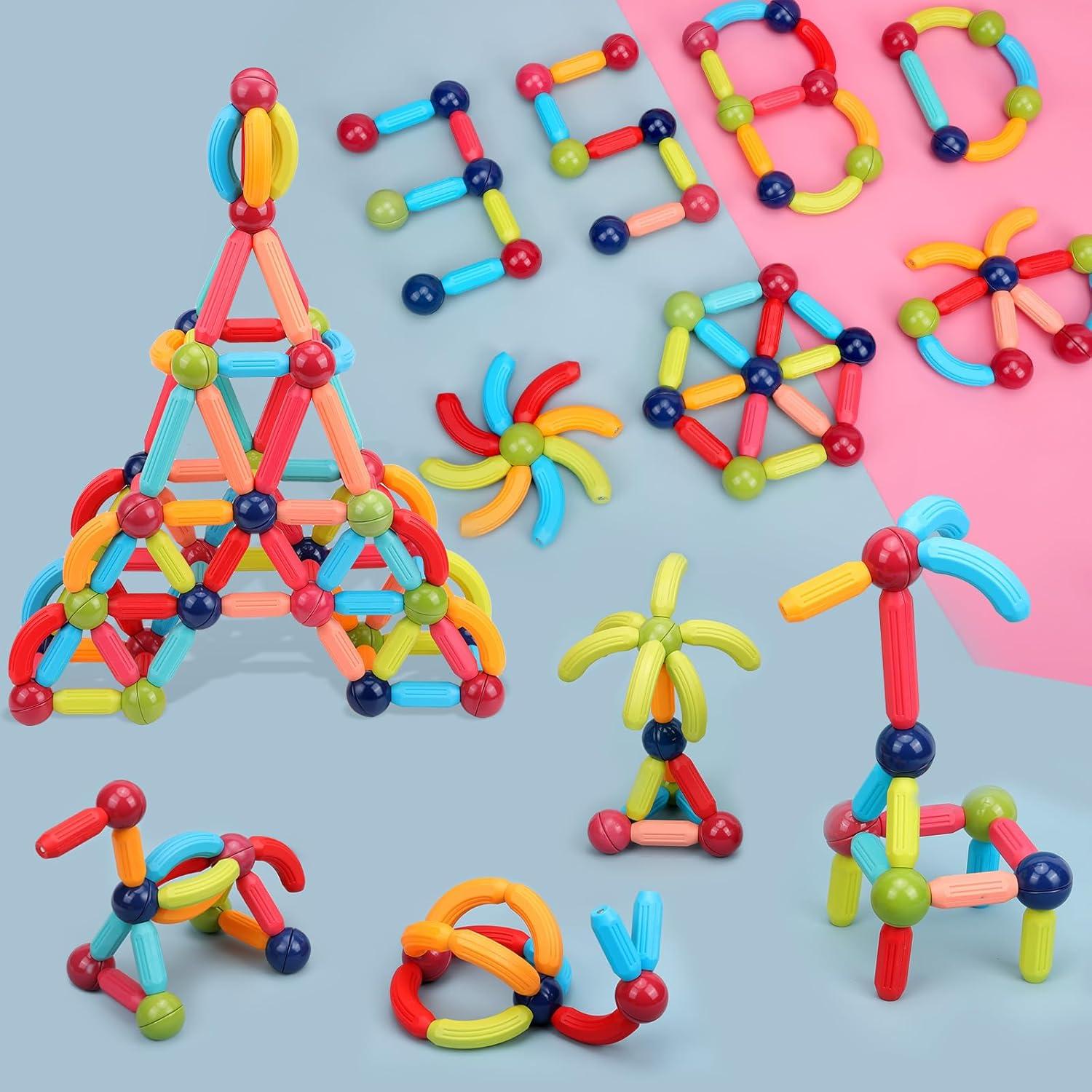 Bloques de Construcción Magnéticos COUOMOXA 42 Piezas - Juguete STEM para Niños 3-5 Años