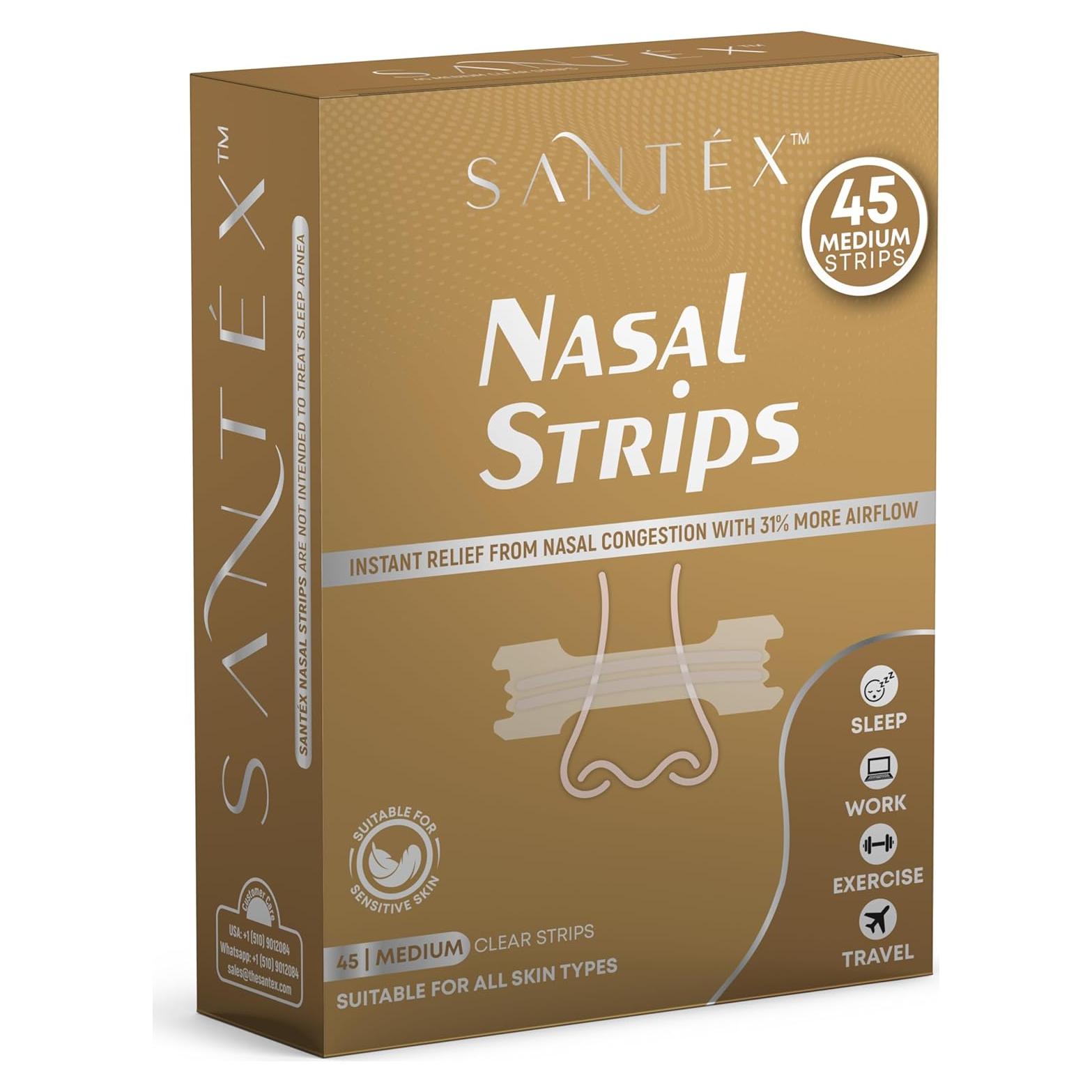 Tiras Nasales Santéx Medianas 45ct - Alivio Ronquidos y Congestión