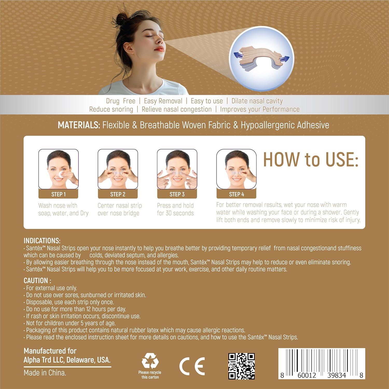 Tiras Nasales Santéx Medianas 45ct - Alivio Ronquidos y Congestión